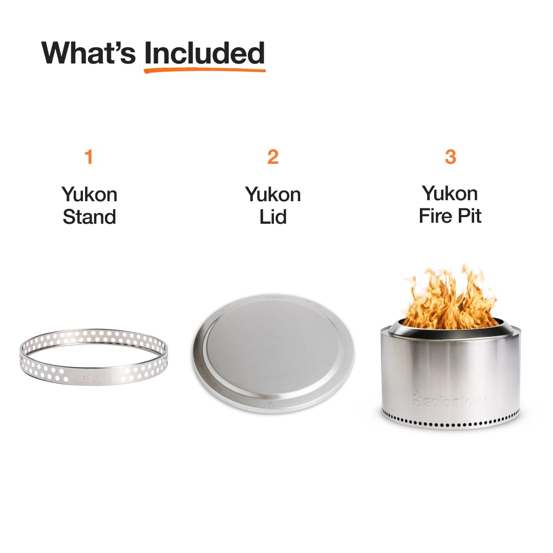 Solo Stove Yukon 2.0, 27 Inch Smokeless Fire Pit with Removable Ash Pan - Wood Burning Portable Stainless Steel Outdoor Fireplace, Stainless Steel, Ideal for 6 or More People, 38 lbs