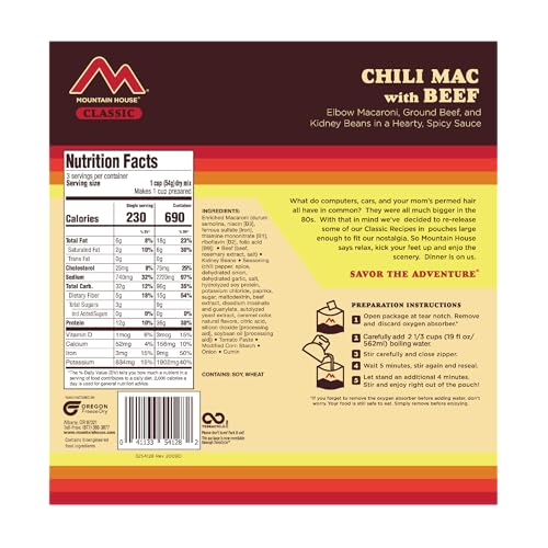 Mountain House Chili Mac with Beef | Freeze Dried Backpacking & Camping Food | 2-Servings