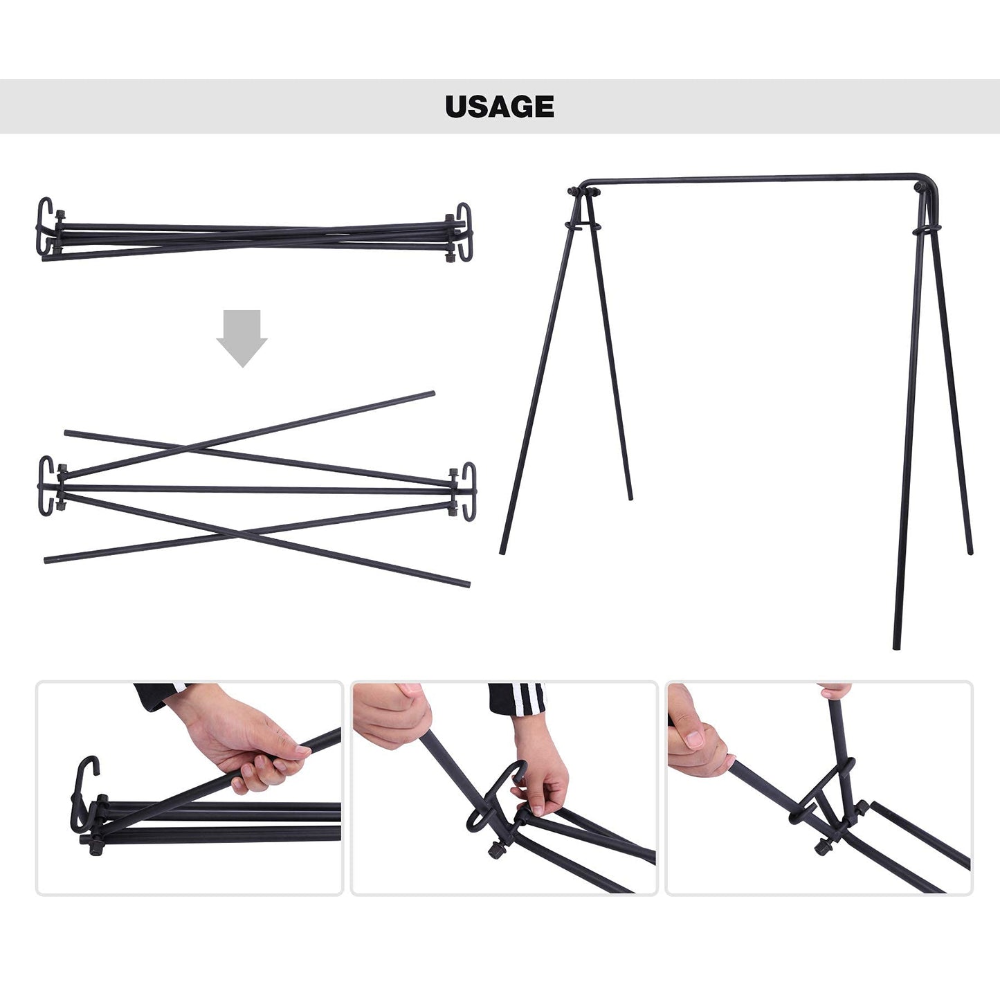 REDCAMP Grill Swing Campfire Grill Stand with Iron Grill Grate, Collapsible Campfire Cooking Rack w/6 Hooks,Portable Cookware Hanging Rack Outdoor Camping Bonfire for Cookware & Dutch Oven,Rectangle