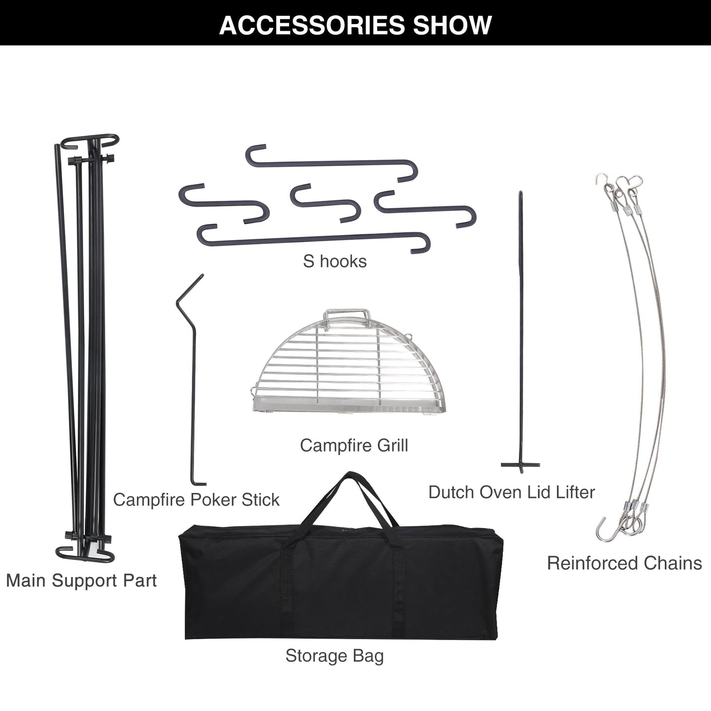 REDCAMP Grill Swing Campfire Grill Stand with Iron Grill Grate, Collapsible Campfire Cooking Rack w/6 Hooks,Portable Cookware Hanging Rack Outdoor Camping Bonfire for Cookware & Dutch Oven,Rectangle