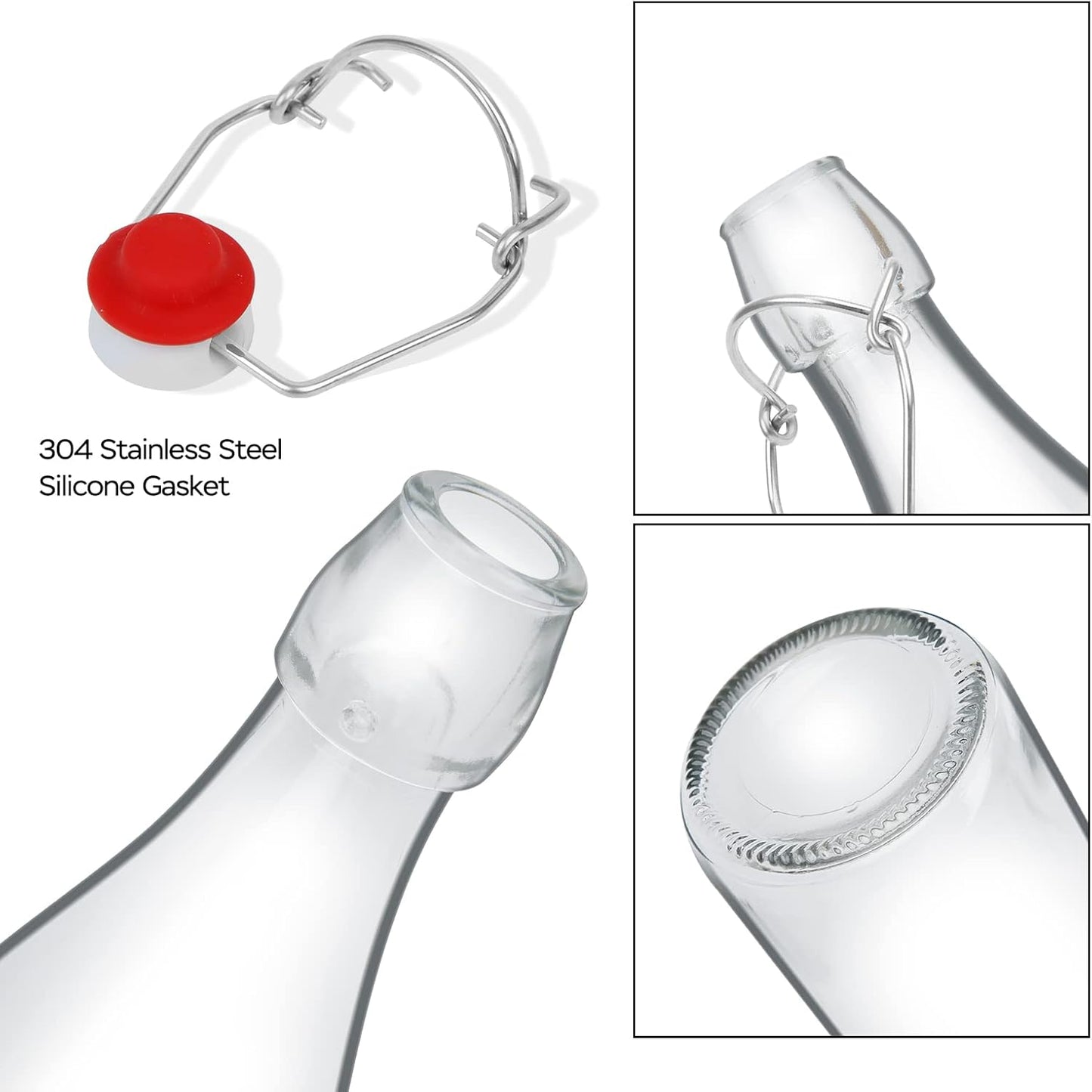32oz Beer Bottle,Swing Top Glass Kombucha Bottles with Stoppers for Brewing, Beverages, Smoothies, Kefir, Beer, Soda, Juicing, Kombucha, Oil, Water, Milk, Vinegar(4 Pack)