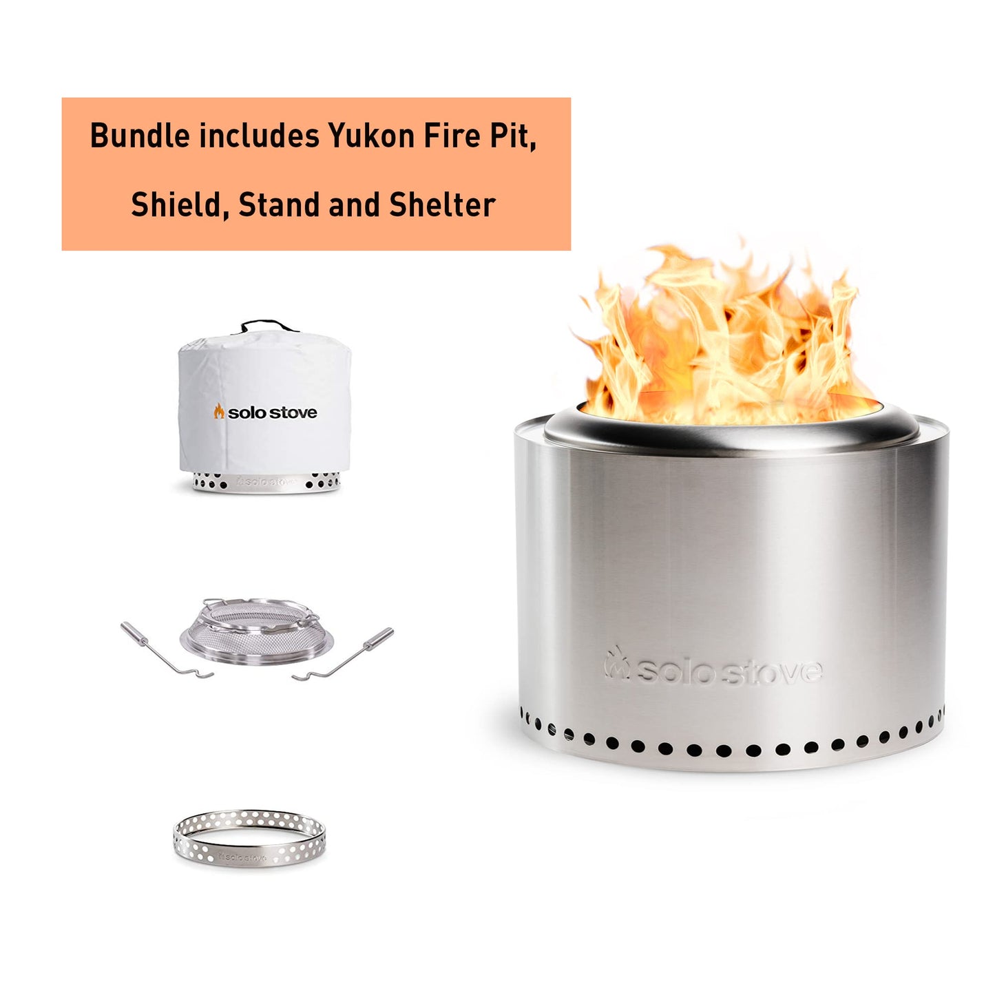 Solo Stove Yukon 2.0, 27 Inch Smokeless Fire Pit with Removable Ash Pan - Wood Burning Portable Stainless Steel Outdoor Fireplace, Stainless Steel, Ideal for 6 or More People, 38 lbs