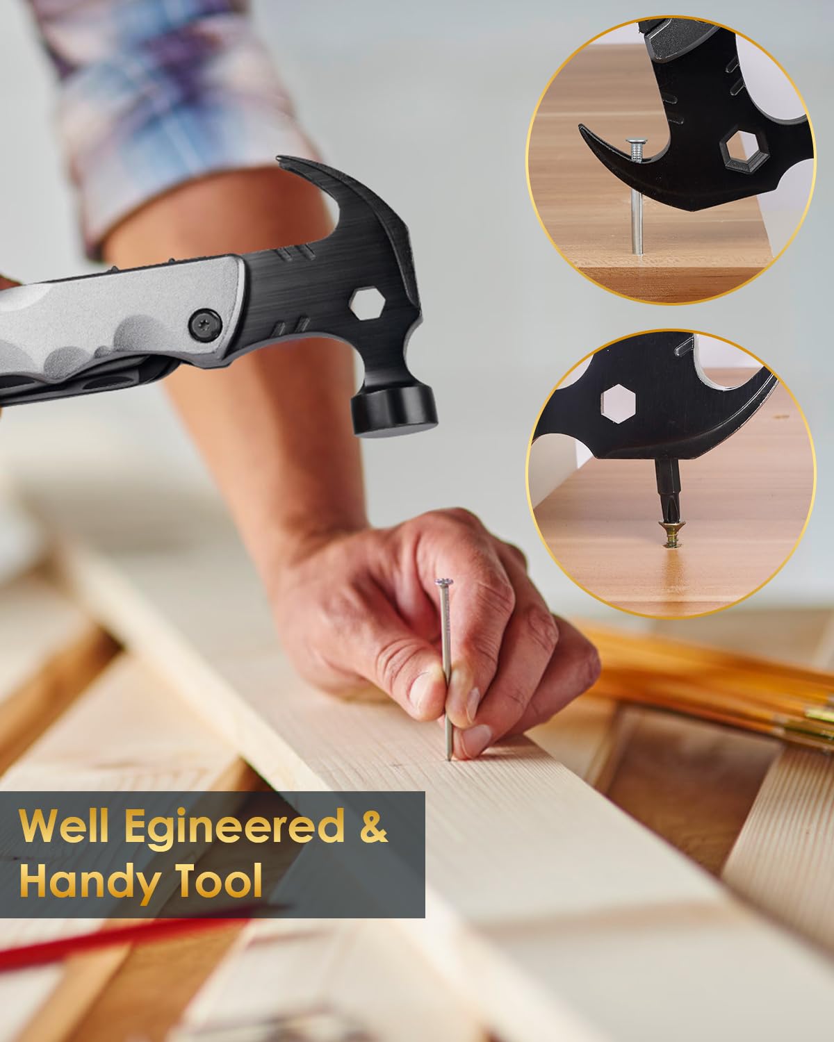 Multitool Camping Accessories Stocking Stuffers for Men Dad Gifts, 13 In 1 Survival Multi Tools Hammer Christmas Cool Gadgets for Adults Him Boyfriend Husband Grandpa Women Birthday Valentines Fathers