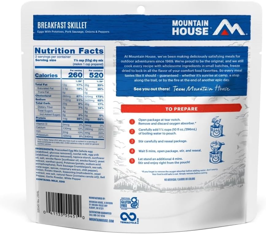 Mountain House Breakfast Skillet | Freeze Dried Backpacking & Camping Food | 2 Servings | Gluten-Free