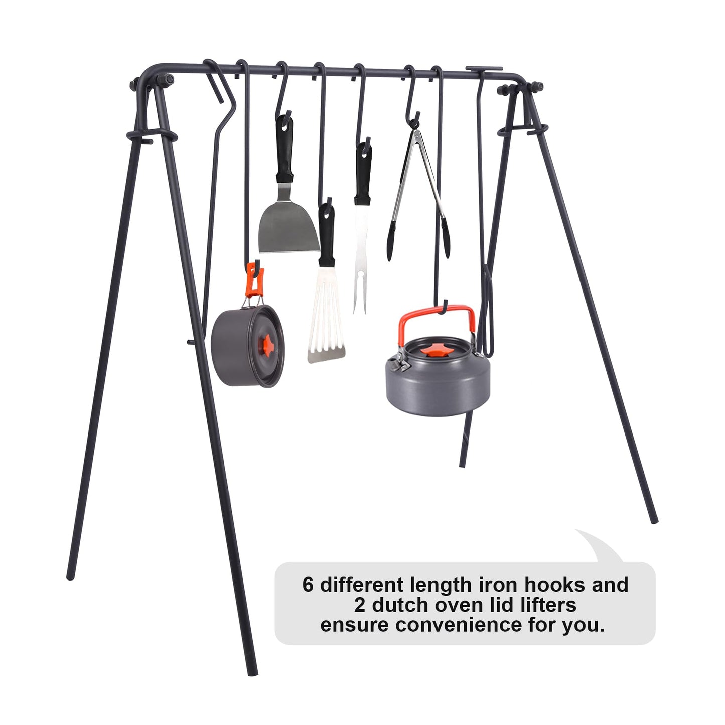 REDCAMP Grill Swing Campfire Grill Stand with Iron Grill Grate, Collapsible Campfire Cooking Rack w/6 Hooks,Portable Cookware Hanging Rack Outdoor Camping Bonfire for Cookware & Dutch Oven,Rectangle