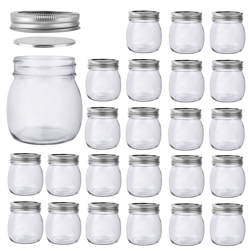Betrome 8 oz Mason Jars, 24 Pack 240ml Glass Canning Jars with Regular Mouth Lids, Glass Storage Containers for Overnight Oats, Jam, Jelly, Honey, Beans, Spice, Wedding Party Favor, Shower Favor