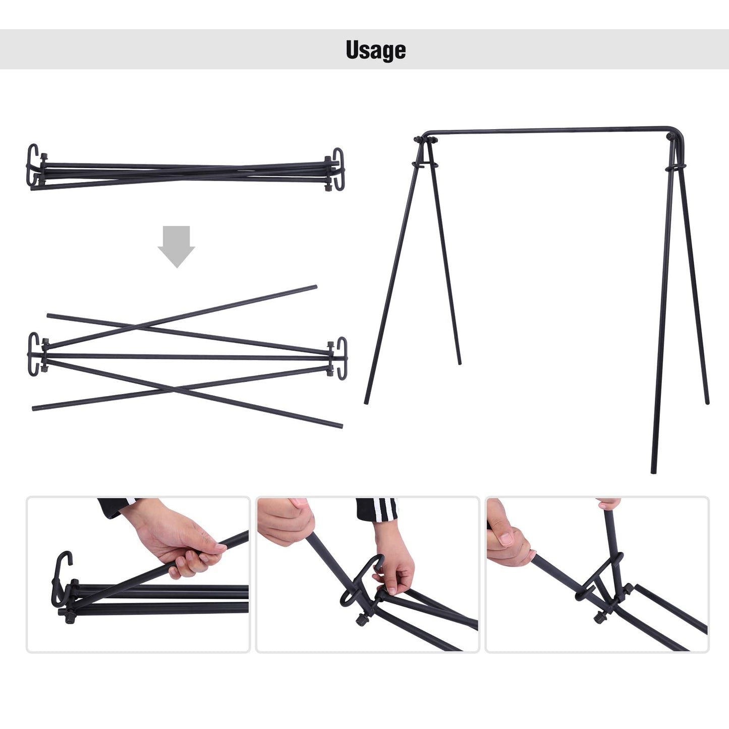 REDCAMP Grill Swing Campfire Grill Stand with Iron Grill Grate, Collapsible Campfire Cooking Rack w/6 Hooks,Portable Cookware Hanging Rack Outdoor Camping Bonfire for Cookware & Dutch Oven,Rectangle