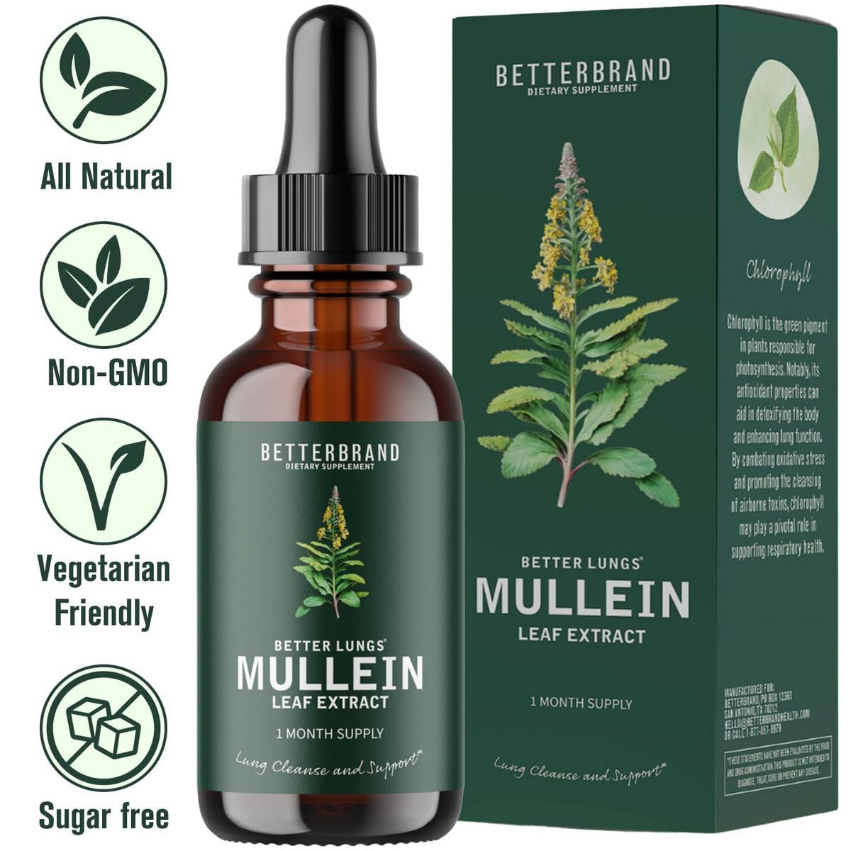 Betterbrand BetterLungs Health Pack - Better Lungs Detox Tea & Mullein Leaf Tincture Drops | (2) Daily Respiratory Wellness