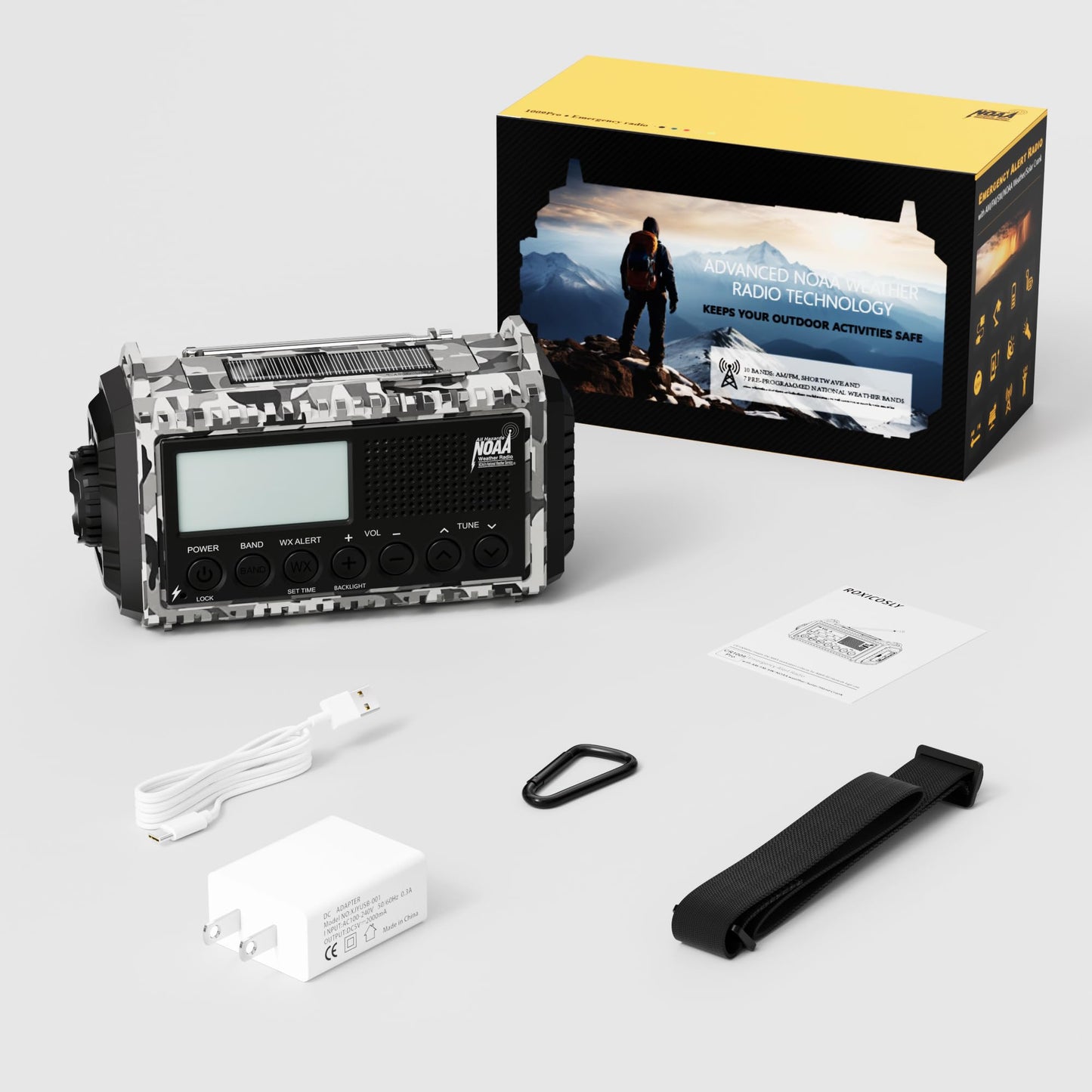 Emergency Radio with NOAA Weather Alert, Portable Solar Hand Crank AM/FM Radio for Survival,Rechargeable Battery Powered Radio,USB Charger,Flashlight,Reading Lamp,for Home Outdoor