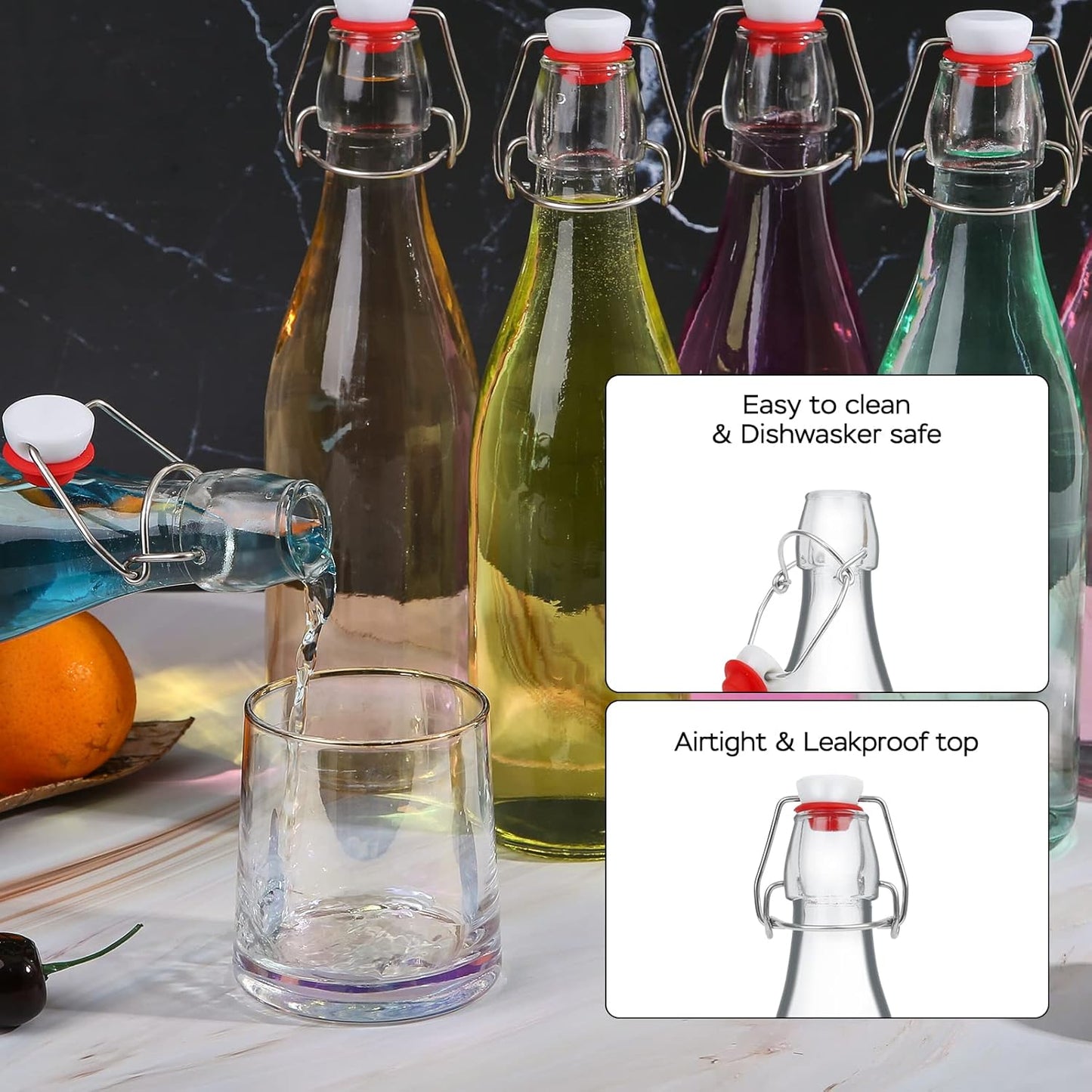 32oz Beer Bottle,Swing Top Glass Kombucha Bottles with Stoppers for Brewing, Beverages, Smoothies, Kefir, Beer, Soda, Juicing, Kombucha, Oil, Water, Milk, Vinegar(4 Pack)