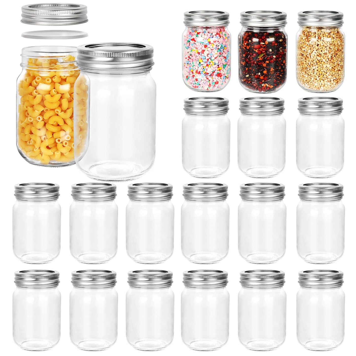 Betrome 8 oz Mason Jars, 24 Pack 240ml Glass Canning Jars with Regular Mouth Lids, Glass Storage Containers for Overnight Oats, Jam, Jelly, Honey, Beans, Spice, Wedding Party Favor, Shower Favor