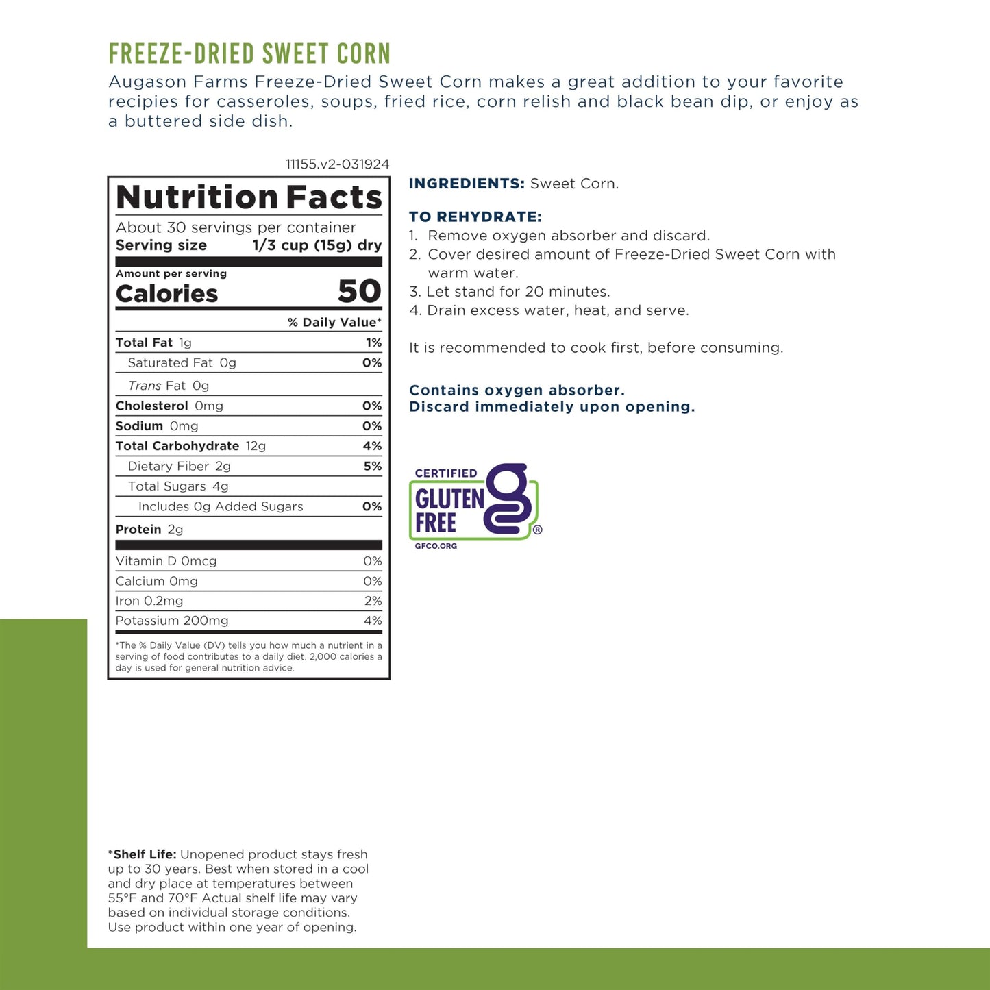 Augason Farms Freeze Dried Sweet Corn Can, Emergency Food Supply, Everyday Meals, 30 Servings