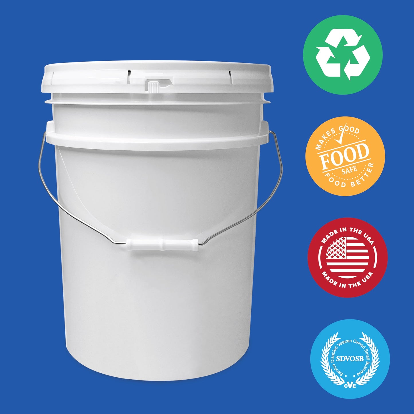 ePackageSupply 5 Gallon White Bucket & Lid, Made in The USA, Durable 90 Mil All Purpose Pail, Food Grade, Contains No BPA Plastic, Premium HPDE, 6 Pack