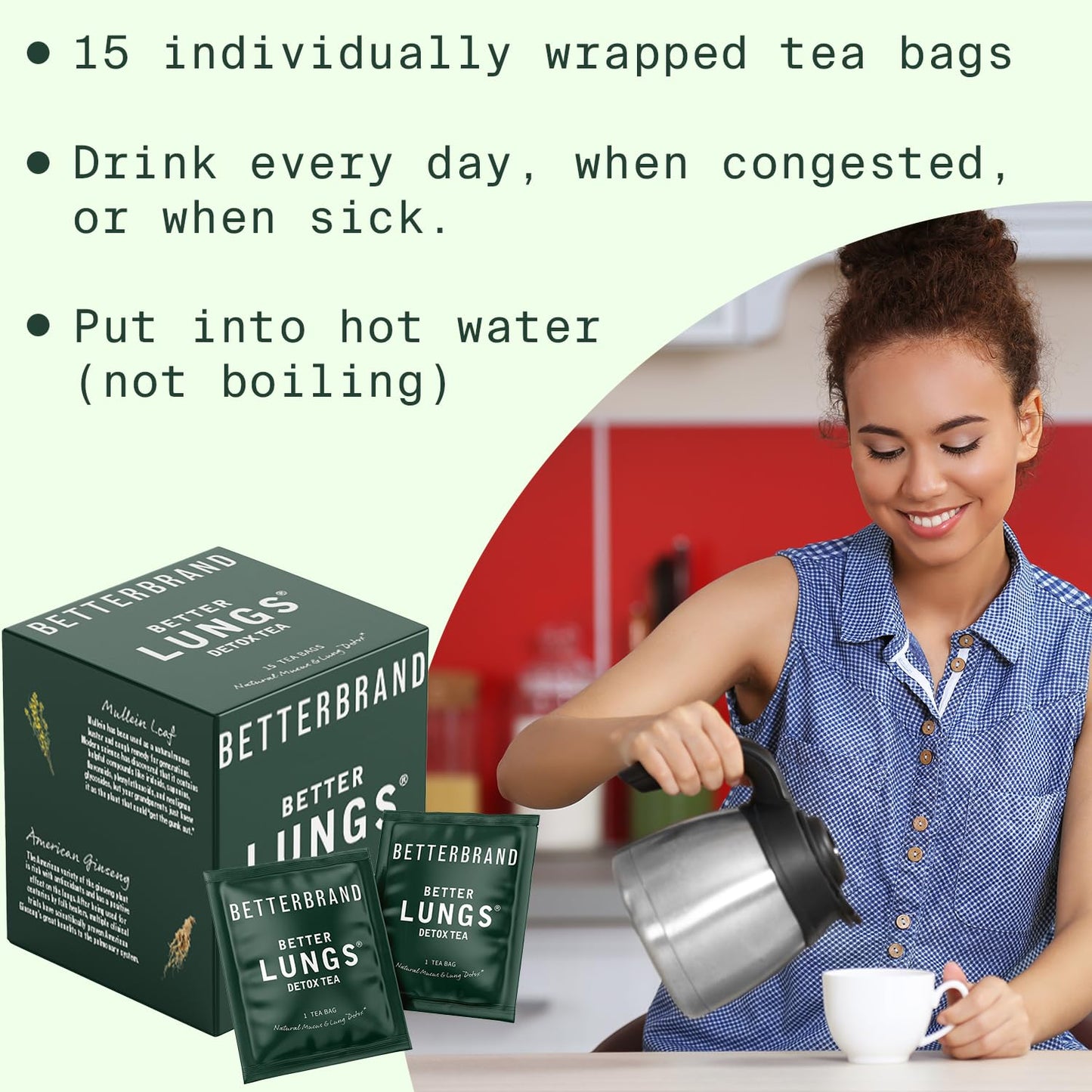 Betterbrand BetterLungs Health Pack - Better Lungs Detox Tea & Mullein Leaf Tincture Drops | (2) Daily Respiratory Wellness