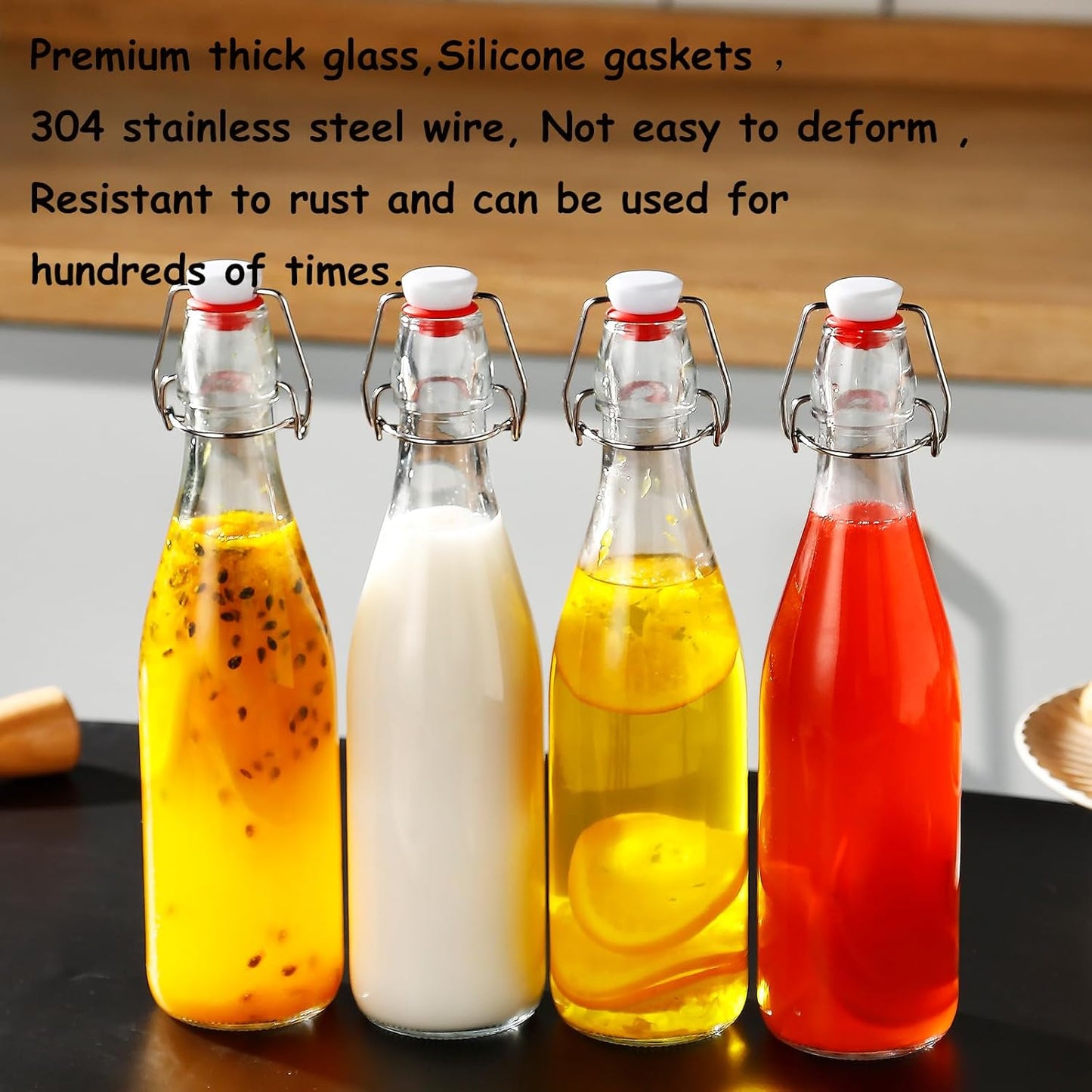 32oz Beer Bottle,Swing Top Glass Kombucha Bottles with Stoppers for Brewing, Beverages, Smoothies, Kefir, Beer, Soda, Juicing, Kombucha, Oil, Water, Milk, Vinegar(4 Pack)