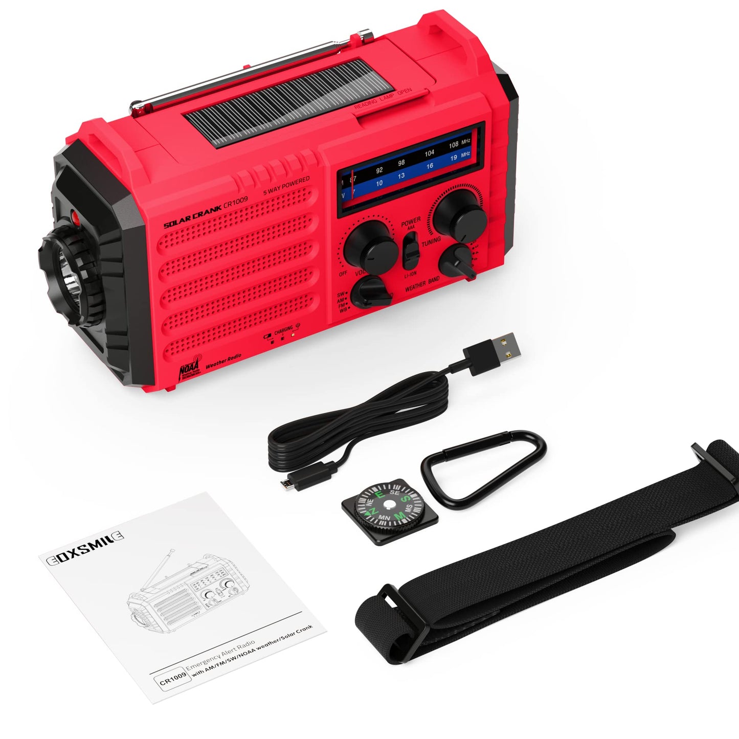 Emergency Radio with NOAA Weather Alert, Portable Solar Hand Crank AM/FM Radio for Survival,Rechargeable Battery Powered Radio,USB Charger,Flashlight,Reading Lamp,for Home Outdoor