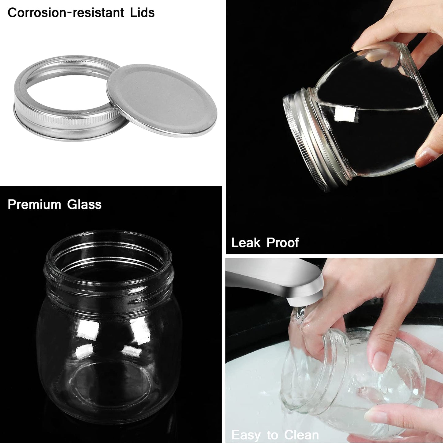 Betrome 8 oz Mason Jars, 24 Pack 240ml Glass Canning Jars with Regular Mouth Lids, Glass Storage Containers for Overnight Oats, Jam, Jelly, Honey, Beans, Spice, Wedding Party Favor, Shower Favor