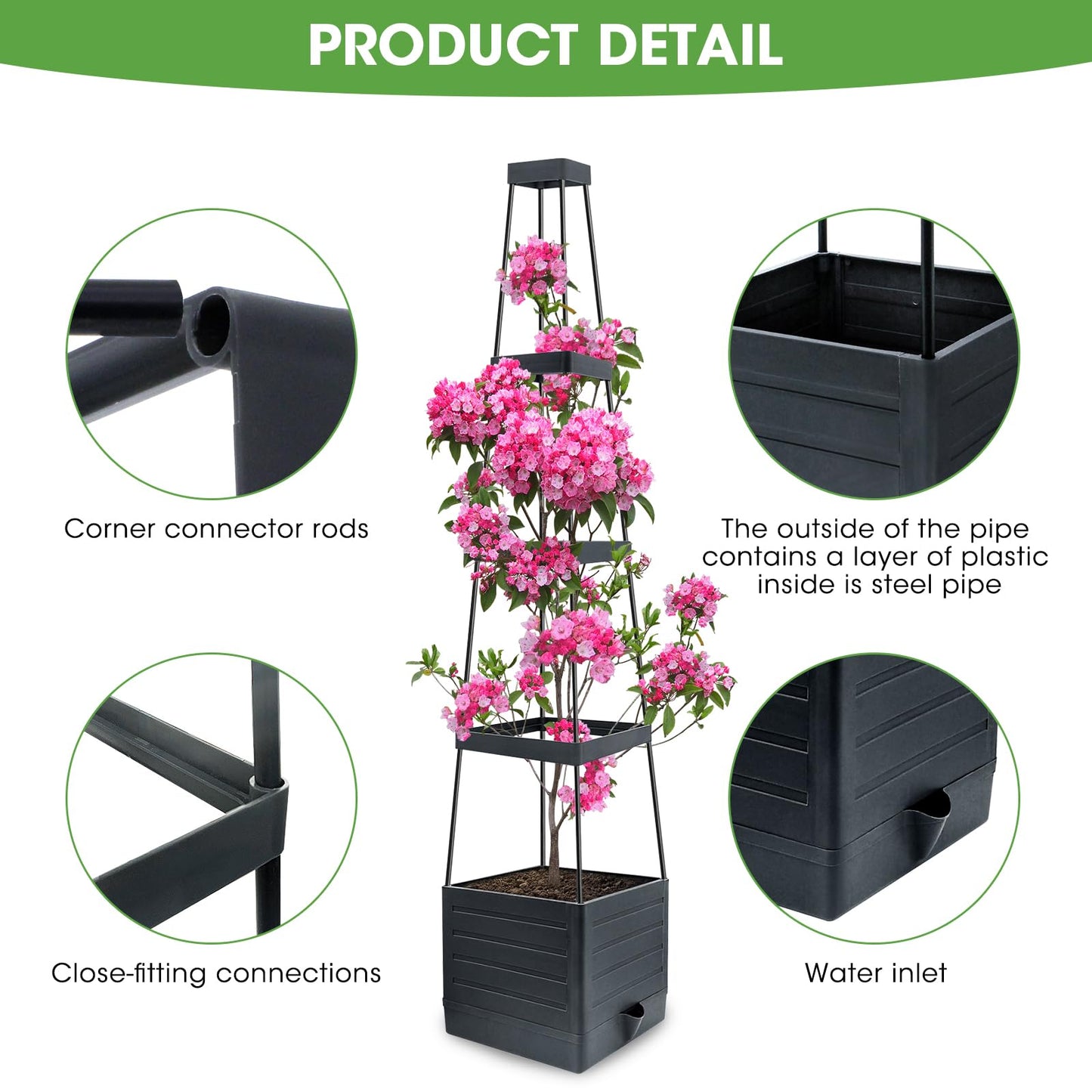 Raised Garden Bed Planter Box with Trellis, 58” Tomato Cage Planter Raised Garden Bed with Trellis for Climbing Vegetables Plants Tomato Cage w/Self-Watering, Indoor Outdoor Use (2)