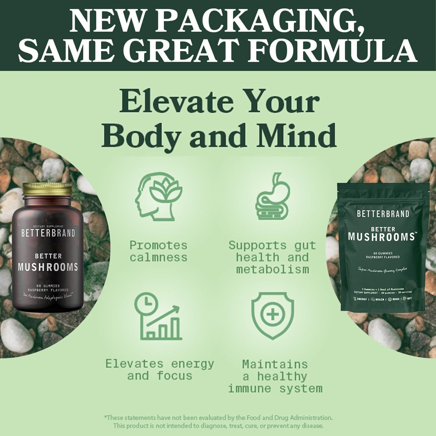 Betterbrand BetterMushrooms Mushroom Gummies to Support Gut Health, Metabolism, Energy, Focus - Lion's Mane, Cordyceps, Chaga & Maitake Mushroom Supplement - Maintains Healthy Immune System