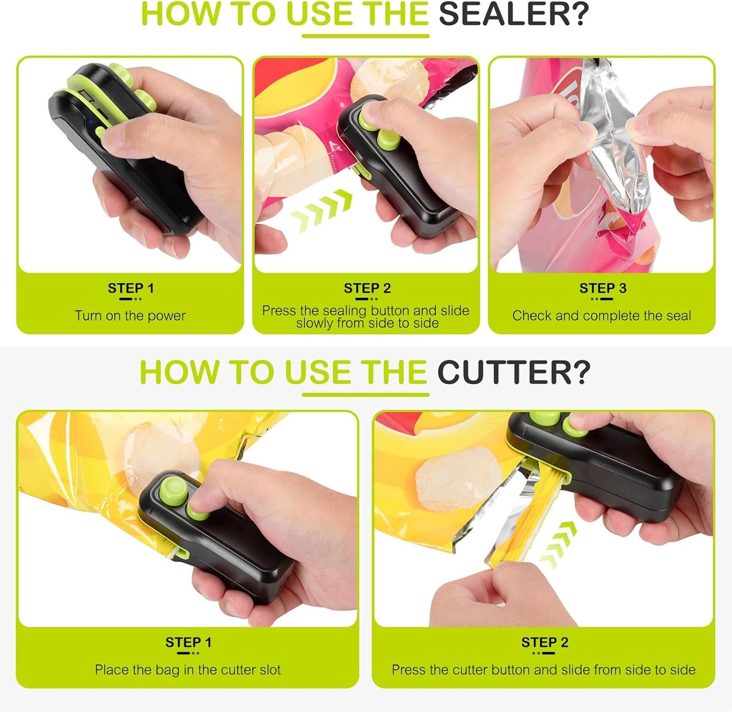 Mini Bag Sealer - Chip Bag Sealer Heat Seal with Cutter & Magnet, Portable Mini Sealing Machine to Reseal Plastic Bags & Keep Snacks Fresh - vacuum sealer,Portable Bag Resealer Machine.