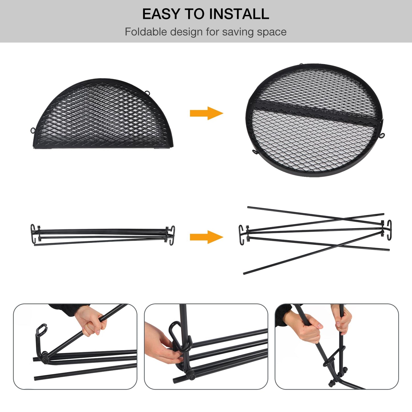 REDCAMP Grill Swing Campfire Grill Stand with Iron Grill Grate, Collapsible Campfire Cooking Rack w/6 Hooks,Portable Cookware Hanging Rack Outdoor Camping Bonfire for Cookware & Dutch Oven,Rectangle