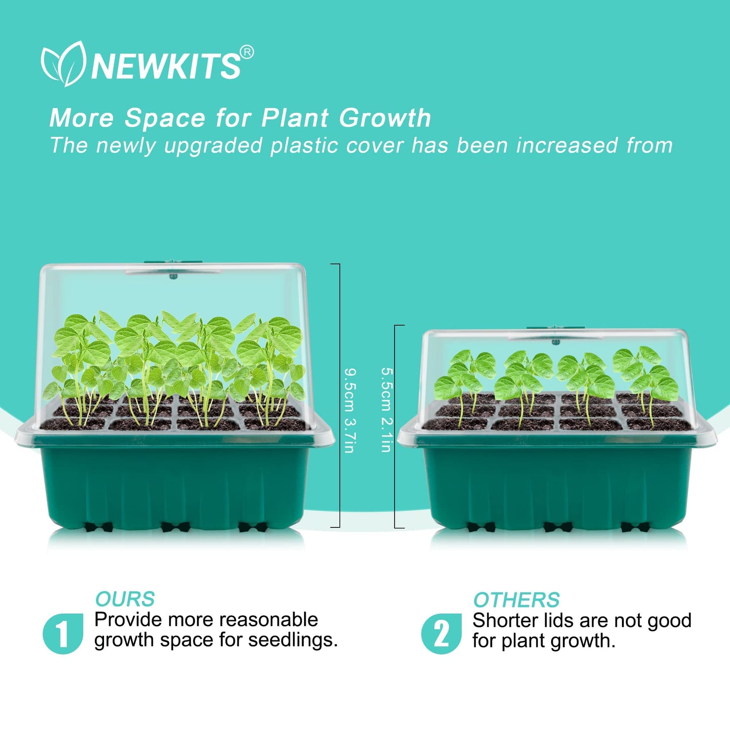 Seed Starter Tray with Grow Light, Seed Starter Kit, Plant Germination Starting Trays with Humidity Dome and Base for Greenhouse Grow Wheatgrass Hydroponic(12 Cells per Tray)(with Grow Lights)