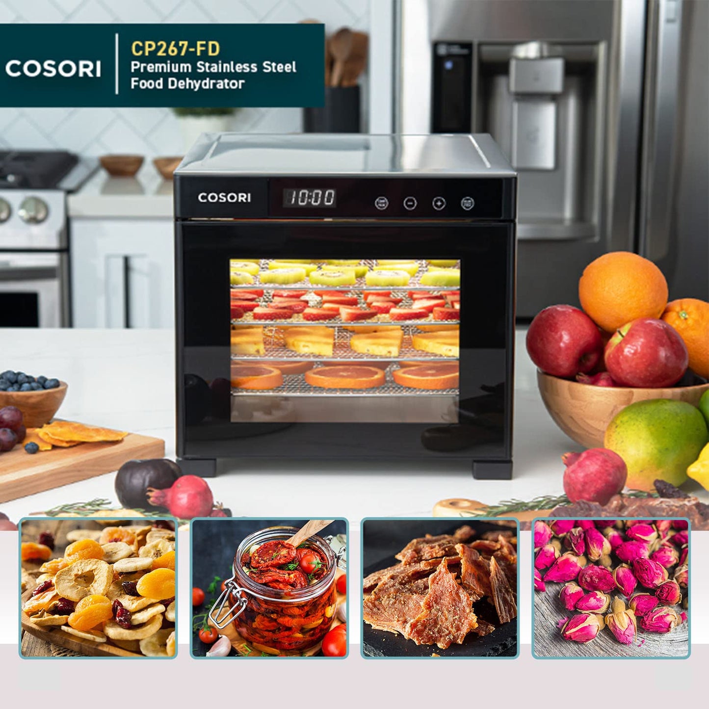 COSORI Food Dehydrator, Bigger Than 7 Trays With Large 6.5" Drying Space, 600W Power Saves More Time Than 480W, 165Β°F Dehydrated Dryer for Jerky, Dog Treats, Herbs, Meat, Fruit, and Yogurt, Silver
