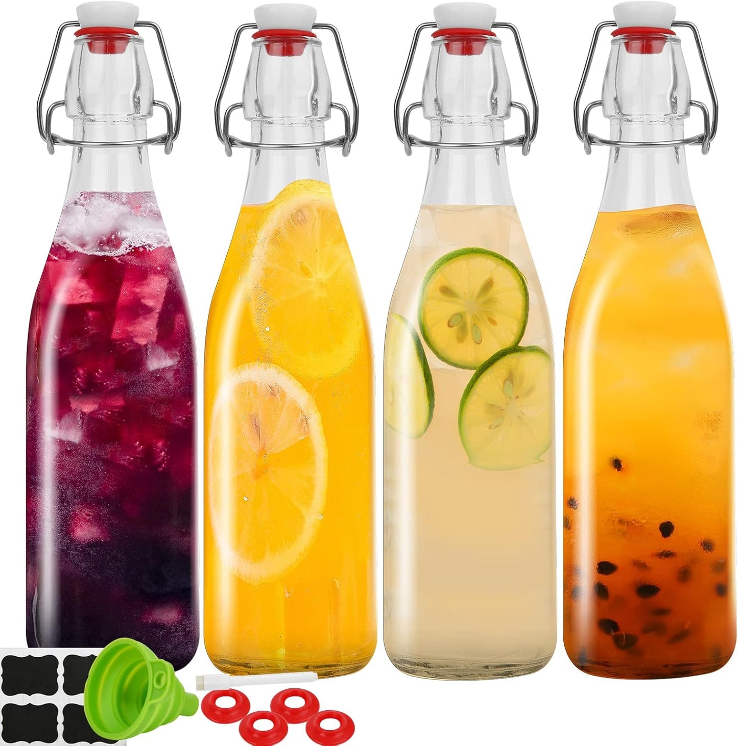32oz Beer Bottle,Swing Top Glass Kombucha Bottles with Stoppers for Brewing, Beverages, Smoothies, Kefir, Beer, Soda, Juicing, Kombucha, Oil, Water, Milk, Vinegar(4 Pack)