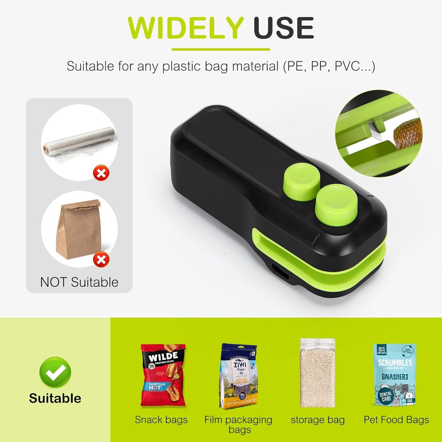 Mini Bag Sealer - Chip Bag Sealer Heat Seal with Cutter & Magnet, Portable Mini Sealing Machine to Reseal Plastic Bags & Keep Snacks Fresh - vacuum sealer,Portable Bag Resealer Machine.