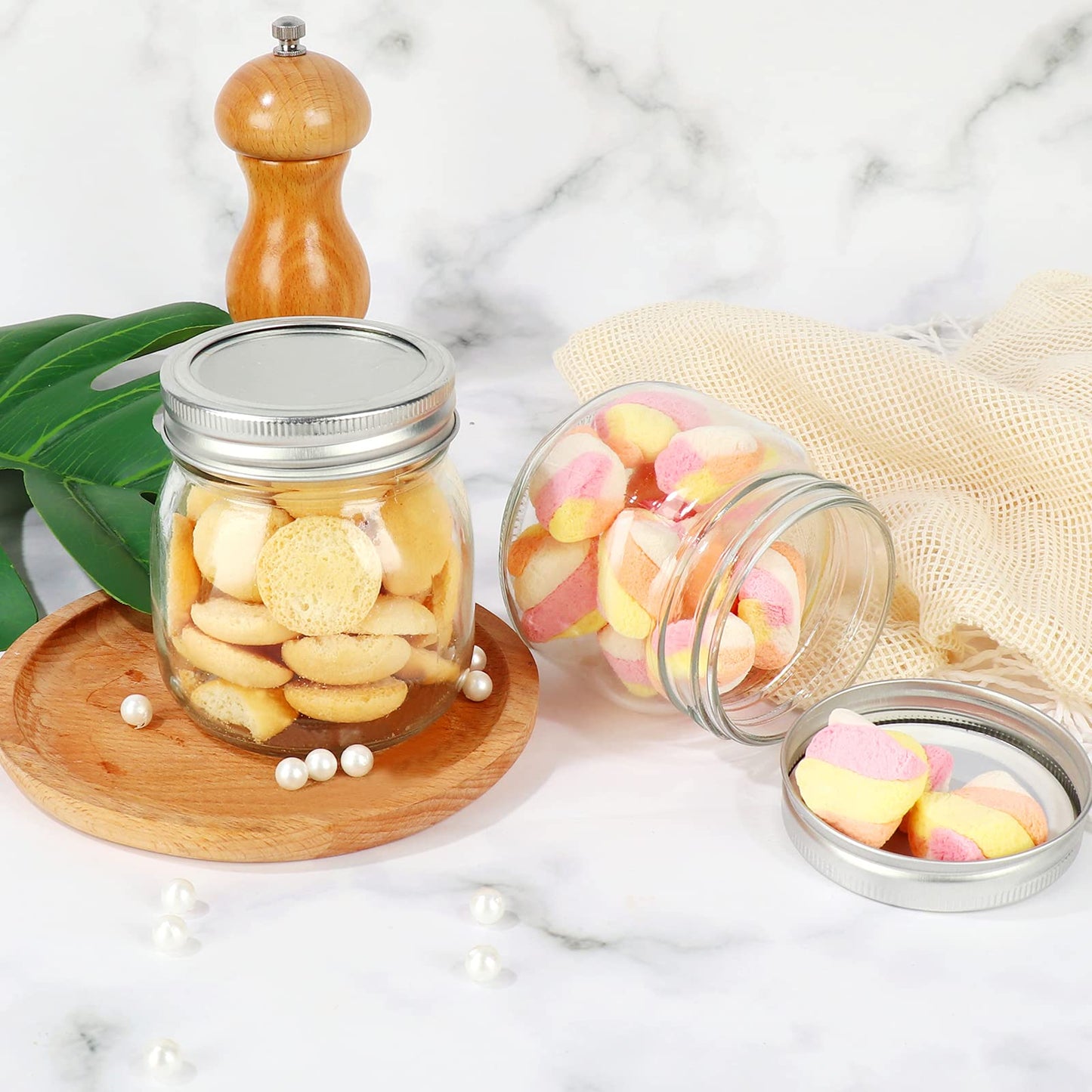 Betrome 8 oz Mason Jars, 24 Pack 240ml Glass Canning Jars with Regular Mouth Lids, Glass Storage Containers for Overnight Oats, Jam, Jelly, Honey, Beans, Spice, Wedding Party Favor, Shower Favor