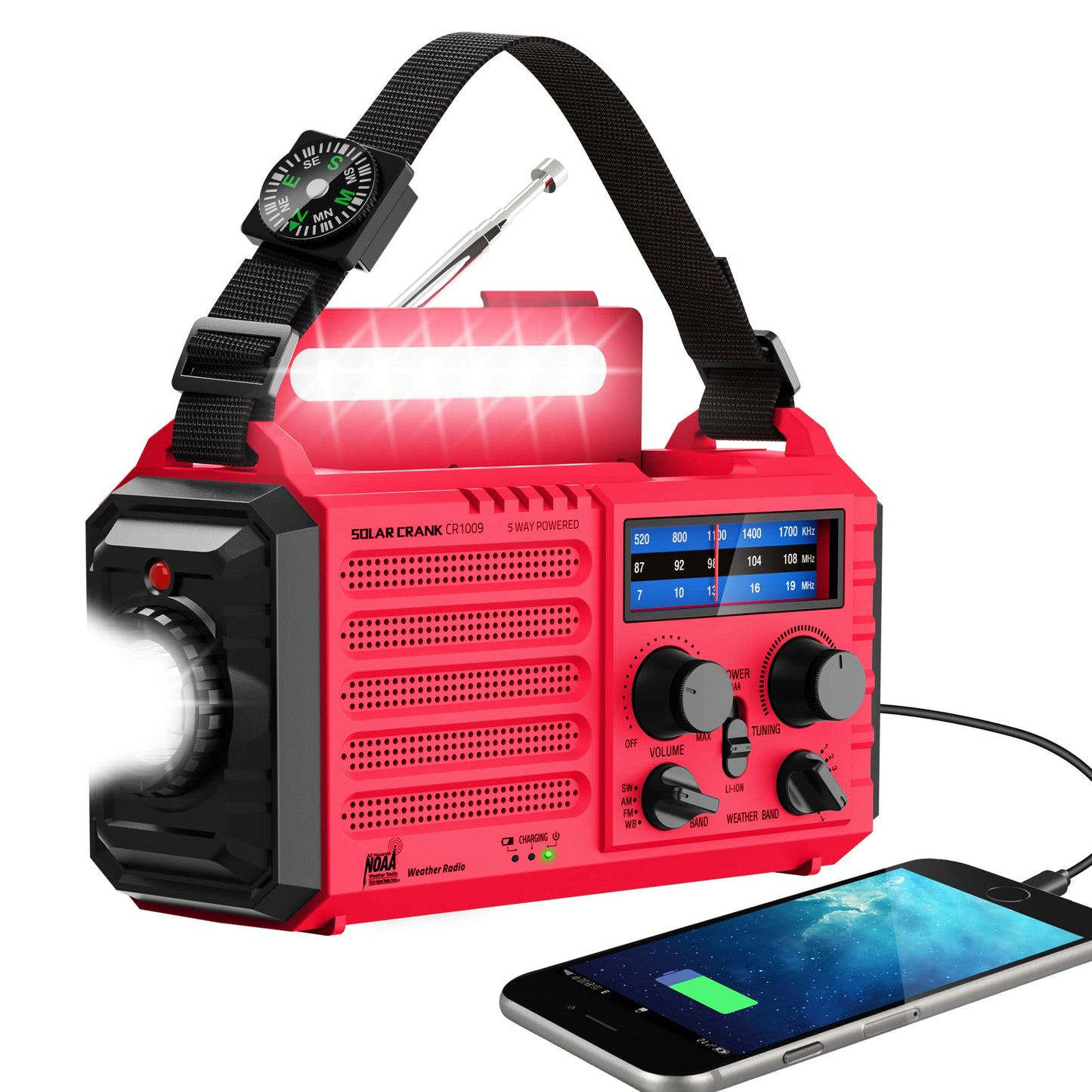 Emergency Radio with NOAA Weather Alert, Portable Solar Hand Crank AM/FM Radio for Survival,Rechargeable Battery Powered Radio,USB Charger,Flashlight,Reading Lamp,for Home Outdoor