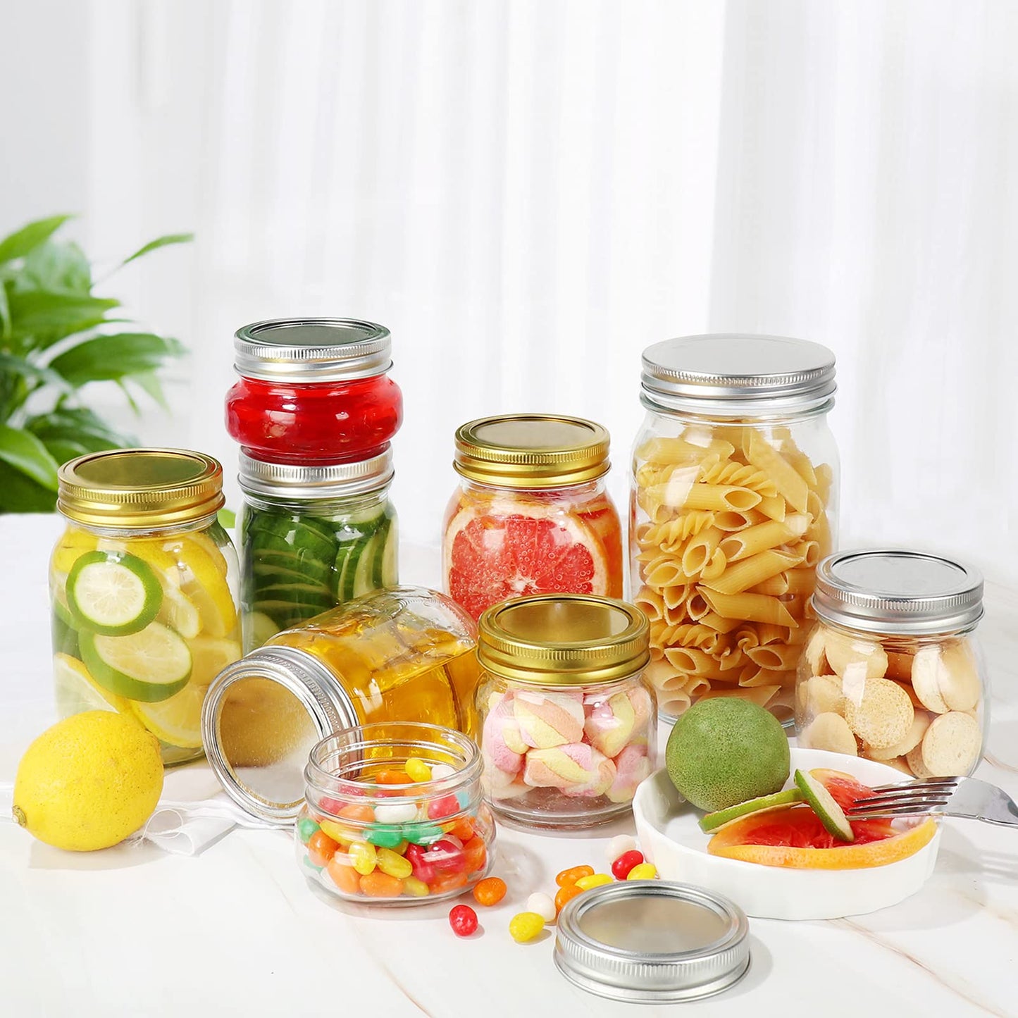 Betrome 8 oz Mason Jars, 24 Pack 240ml Glass Canning Jars with Regular Mouth Lids, Glass Storage Containers for Overnight Oats, Jam, Jelly, Honey, Beans, Spice, Wedding Party Favor, Shower Favor