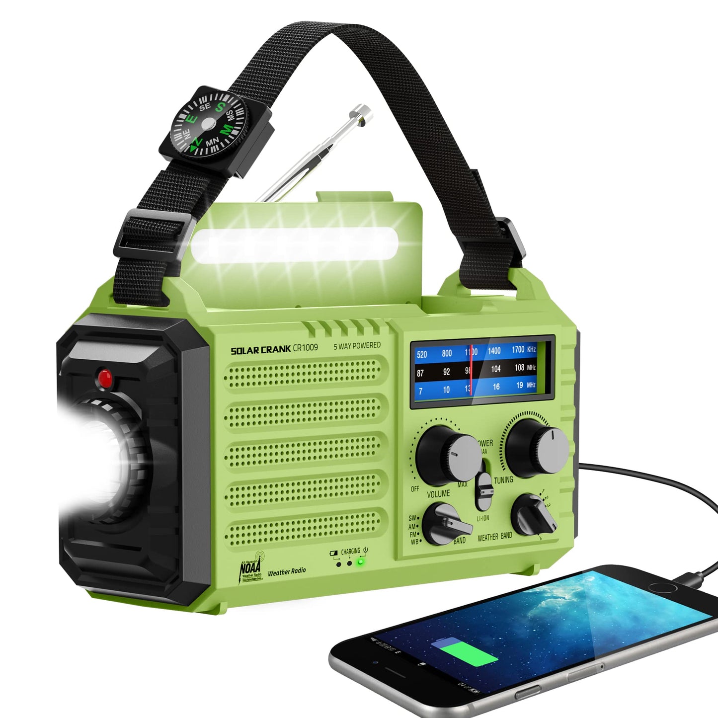 Emergency Radio with NOAA Weather Alert, Portable Solar Hand Crank AM/FM Radio for Survival,Rechargeable Battery Powered Radio,USB Charger,Flashlight,Reading Lamp,for Home Outdoor
