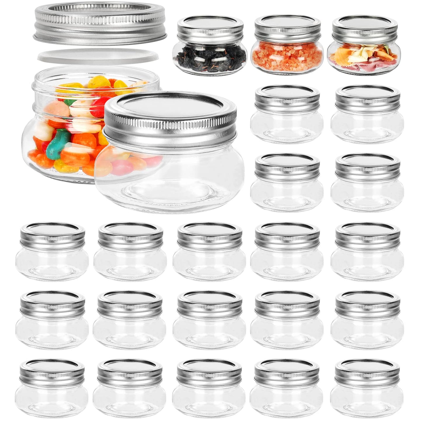 Betrome 8 oz Mason Jars, 24 Pack 240ml Glass Canning Jars with Regular Mouth Lids, Glass Storage Containers for Overnight Oats, Jam, Jelly, Honey, Beans, Spice, Wedding Party Favor, Shower Favor