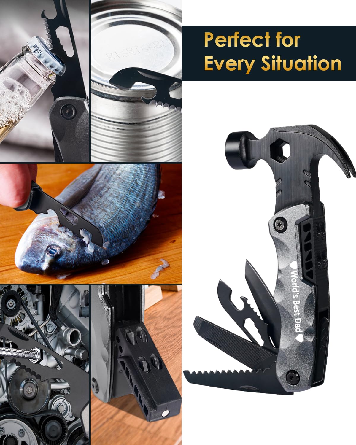 Multitool Camping Accessories Stocking Stuffers for Men Dad Gifts, 13 In 1 Survival Multi Tools Hammer Christmas Cool Gadgets for Adults Him Boyfriend Husband Grandpa Women Birthday Valentines Fathers