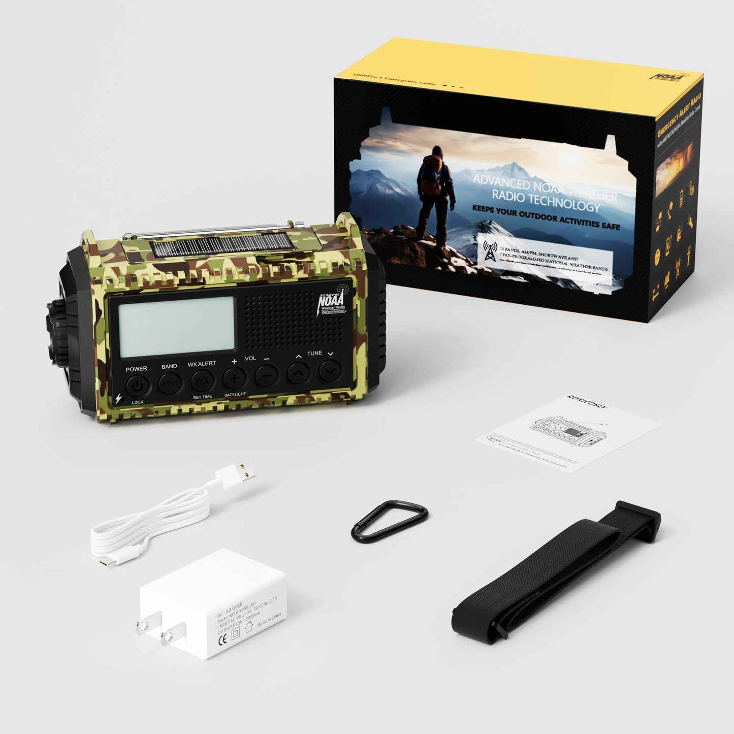 Emergency Radio with NOAA Weather Alert, Portable Solar Hand Crank AM/FM Radio for Survival,Rechargeable Battery Powered Radio,USB Charger,Flashlight,Reading Lamp,for Home Outdoor