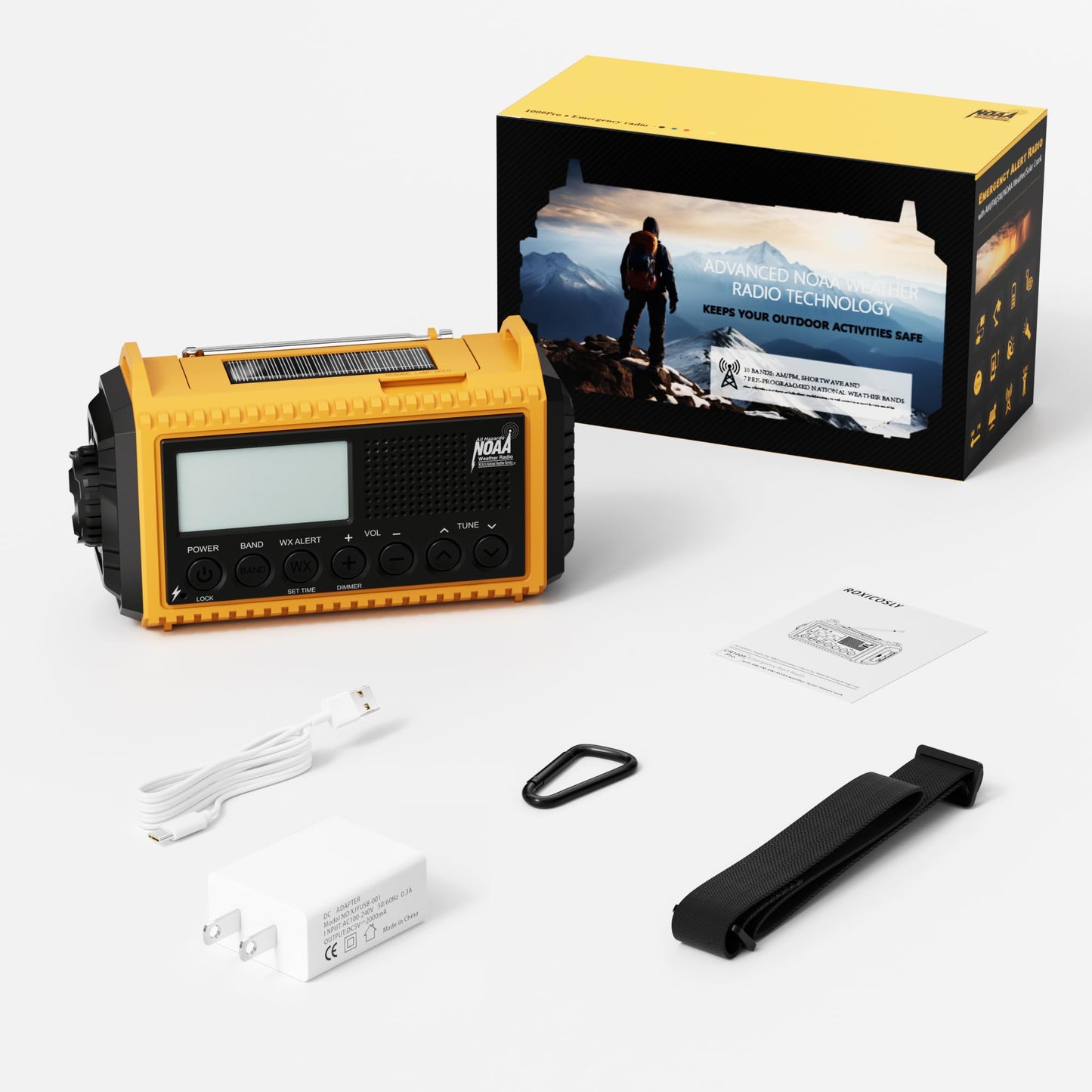 Emergency Radio with NOAA Weather Alert, Portable Solar Hand Crank AM/FM Radio for Survival,Rechargeable Battery Powered Radio,USB Charger,Flashlight,Reading Lamp,for Home Outdoor