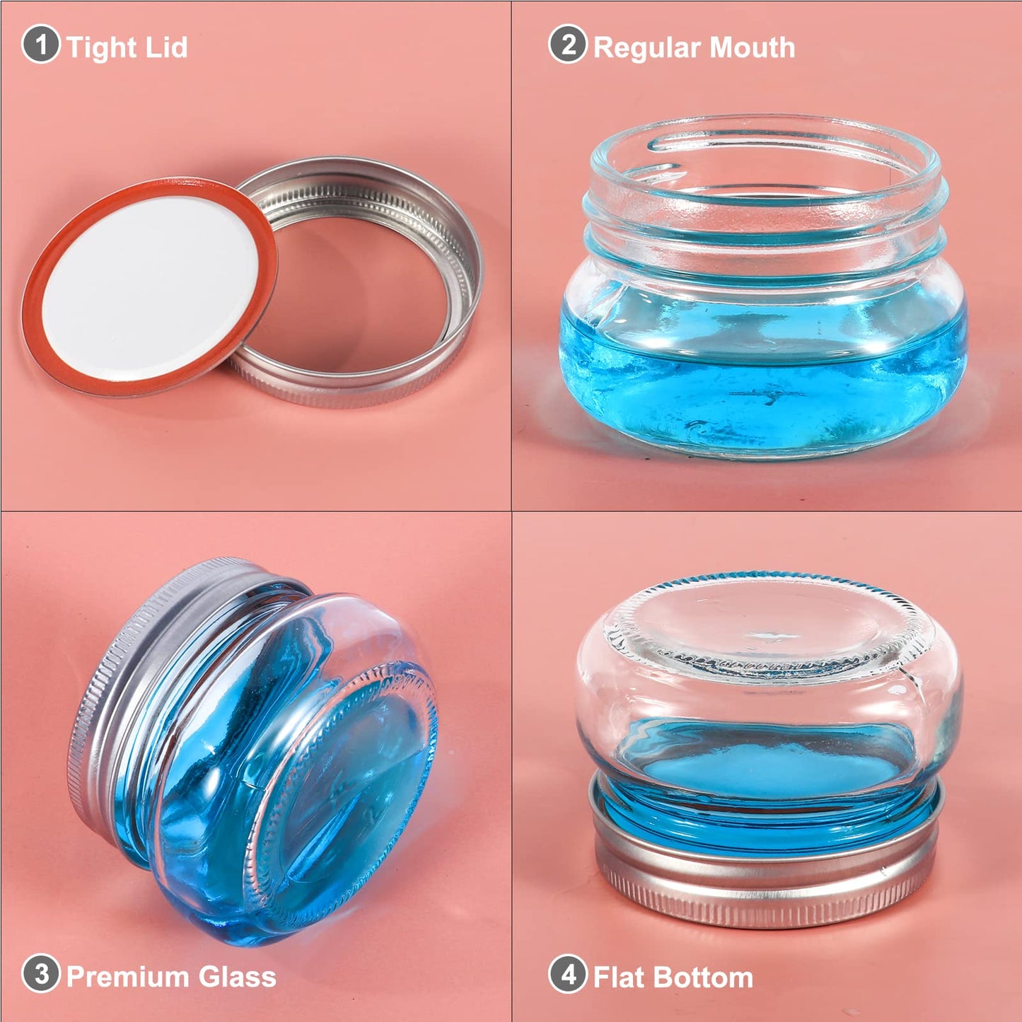 Betrome 8 oz Mason Jars, 24 Pack 240ml Glass Canning Jars with Regular Mouth Lids, Glass Storage Containers for Overnight Oats, Jam, Jelly, Honey, Beans, Spice, Wedding Party Favor, Shower Favor