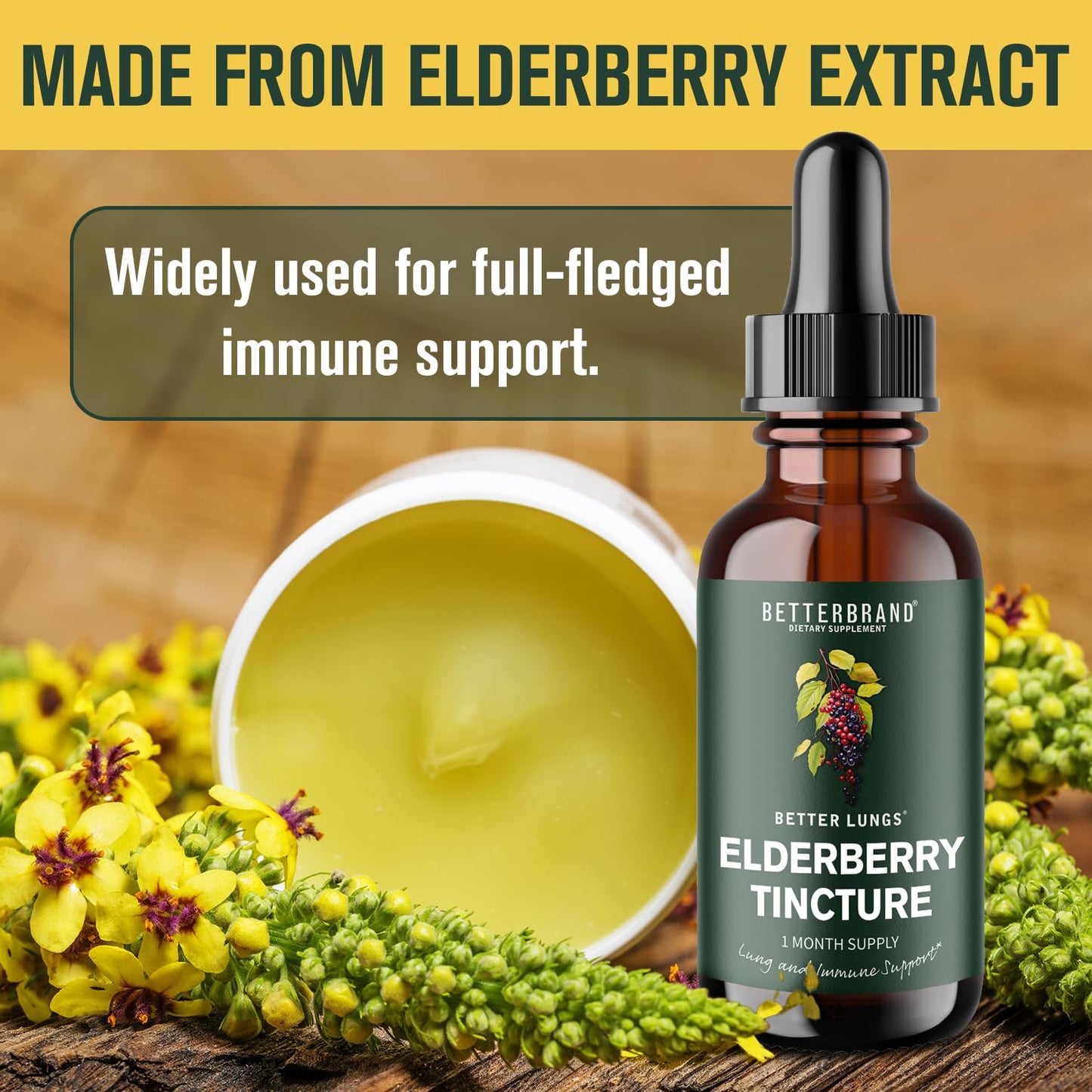 Betterbrand BetterLungs Elderberry Tincture Dietary Supplement - All Natural Sugar-Free Non-GMO Vegetarian for Winter Immune Support (30 Day)