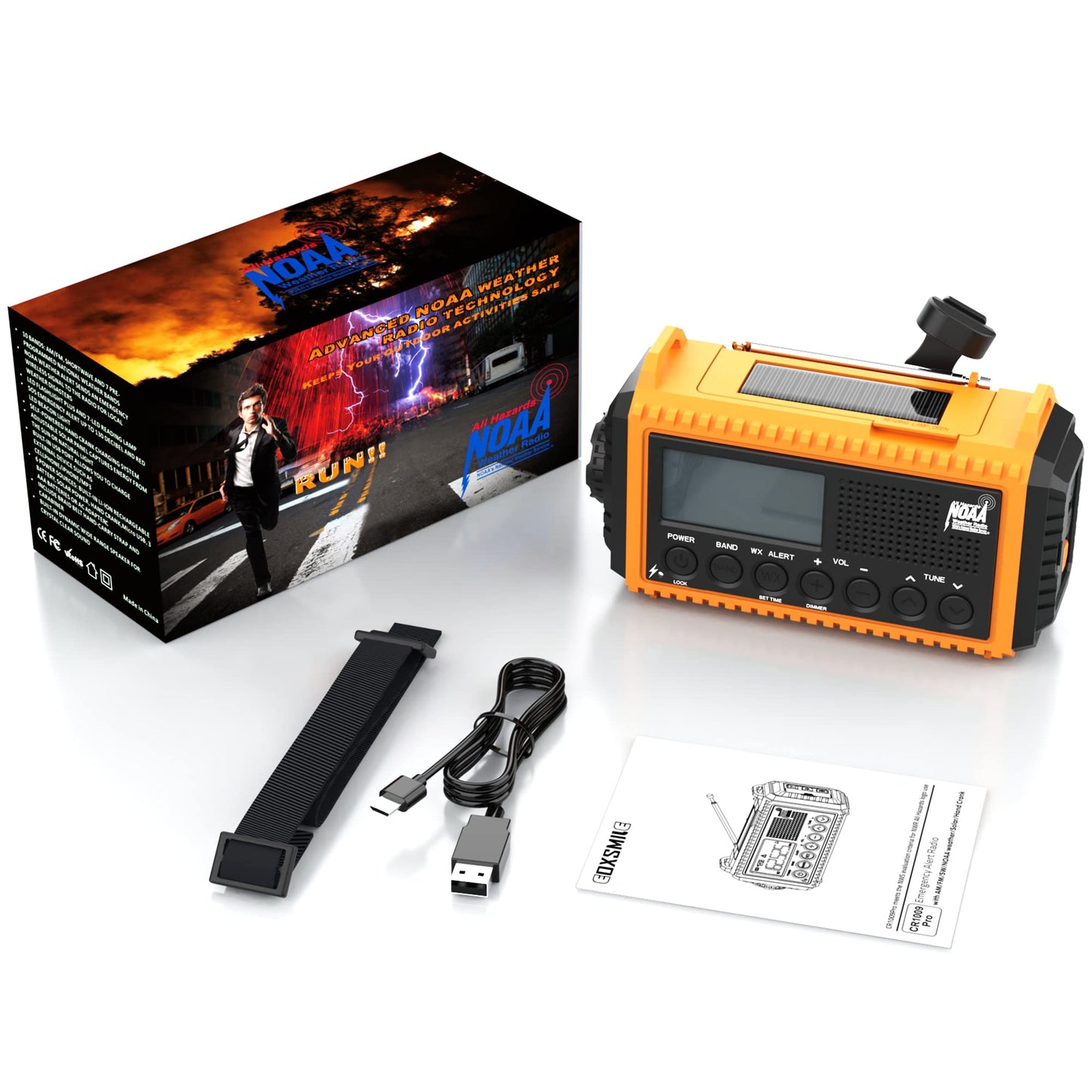 Emergency Radio with NOAA Weather Alert, Portable Solar Hand Crank AM/FM Radio for Survival,Rechargeable Battery Powered Radio,USB Charger,Flashlight,Reading Lamp,for Home Outdoor
