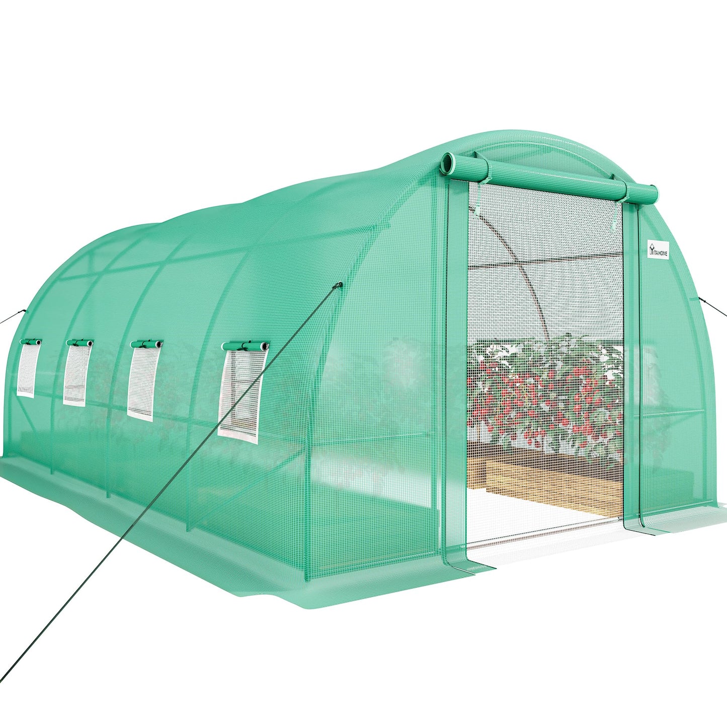 YITAHOME 26x10x6.5ft Greenhouse Large Heavy Duty Tunnel Green Houses Outdoor Plant Gardening Upgraded Galvanized Steel Frame Zipper Doors 7 Crossbars Garden, Green