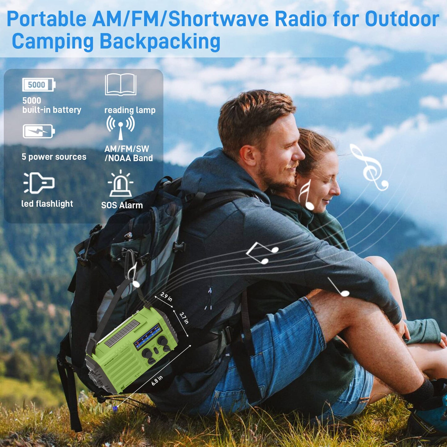Emergency Radio with NOAA Weather Alert, Portable Solar Hand Crank AM/FM Radio for Survival,Rechargeable Battery Powered Radio,USB Charger,Flashlight,Reading Lamp,for Home Outdoor
