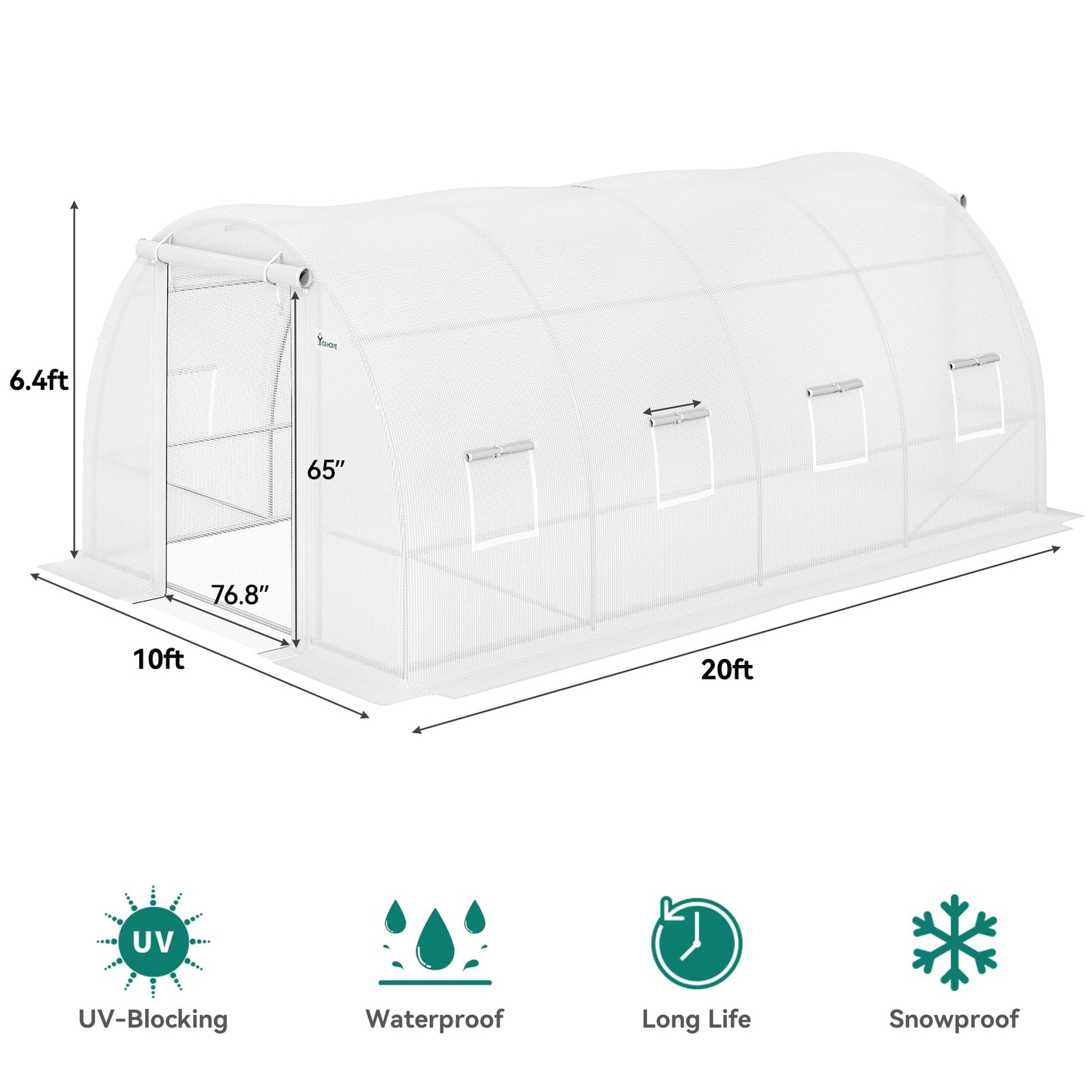 YITAHOME 26x10x6.5ft Greenhouse Large Heavy Duty Tunnel Green Houses Outdoor Plant Gardening Upgraded Galvanized Steel Frame Zipper Doors 7 Crossbars Garden, Green