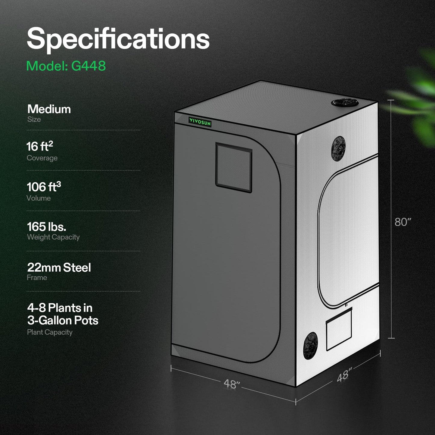 VIVOSUN S425 4x2 Grow Tent, 48"x24"x60" High Reflective Mylar with Observation Window and Floor Tray for Hydroponics Indoor Plant for VS2000