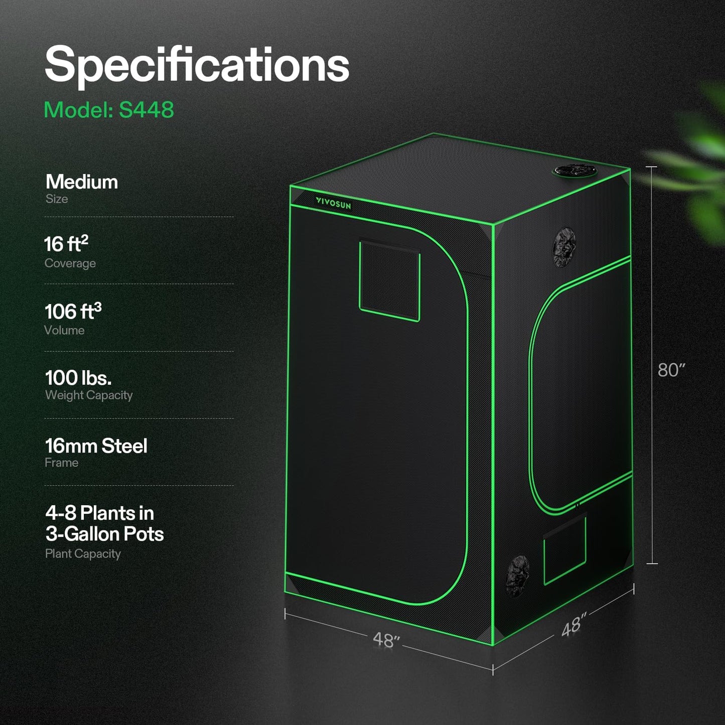 VIVOSUN S425 4x2 Grow Tent, 48"x24"x60" High Reflective Mylar with Observation Window and Floor Tray for Hydroponics Indoor Plant for VS2000