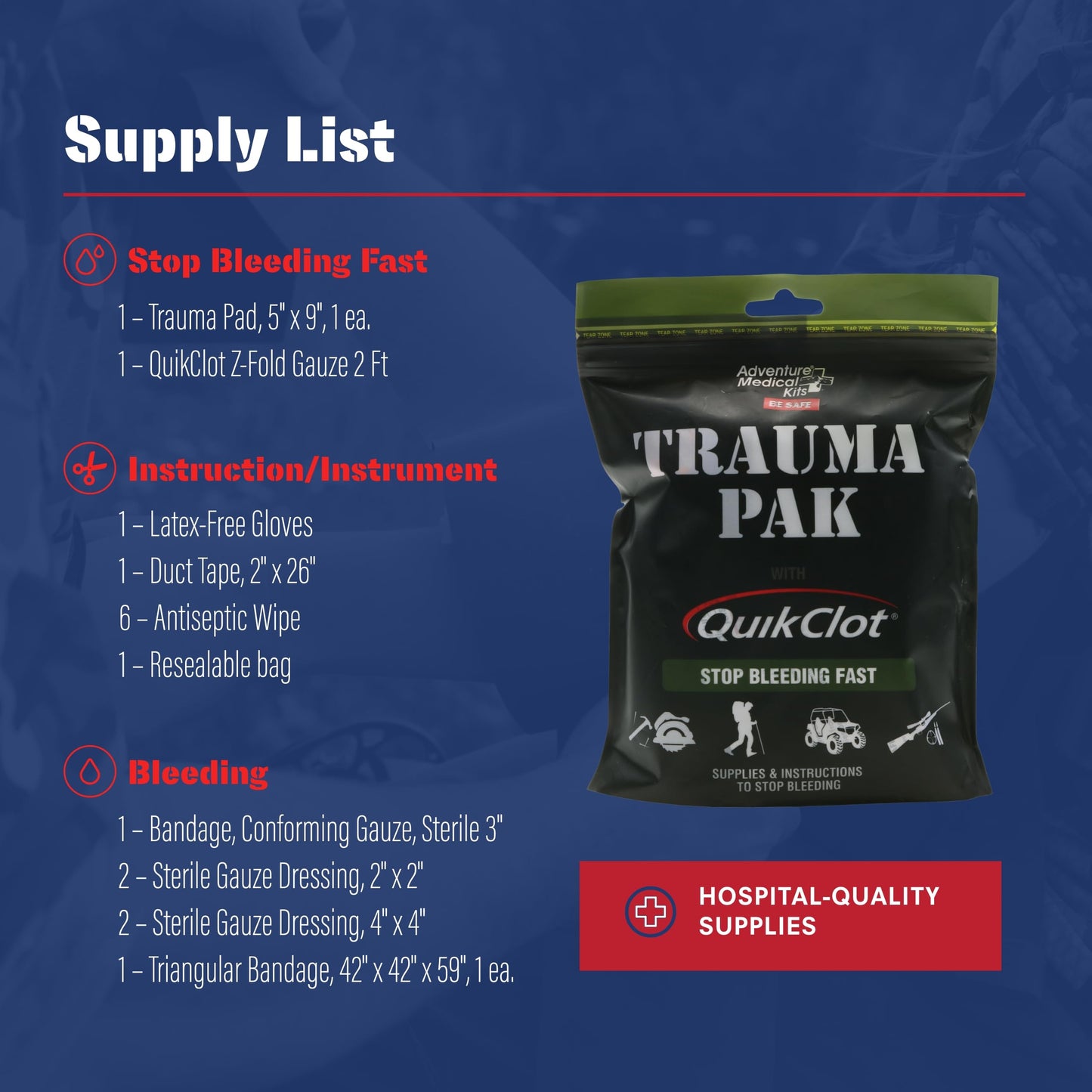 Adventure Medical Kits Trauma Pak First Aid Kit with QuikClot Sponge