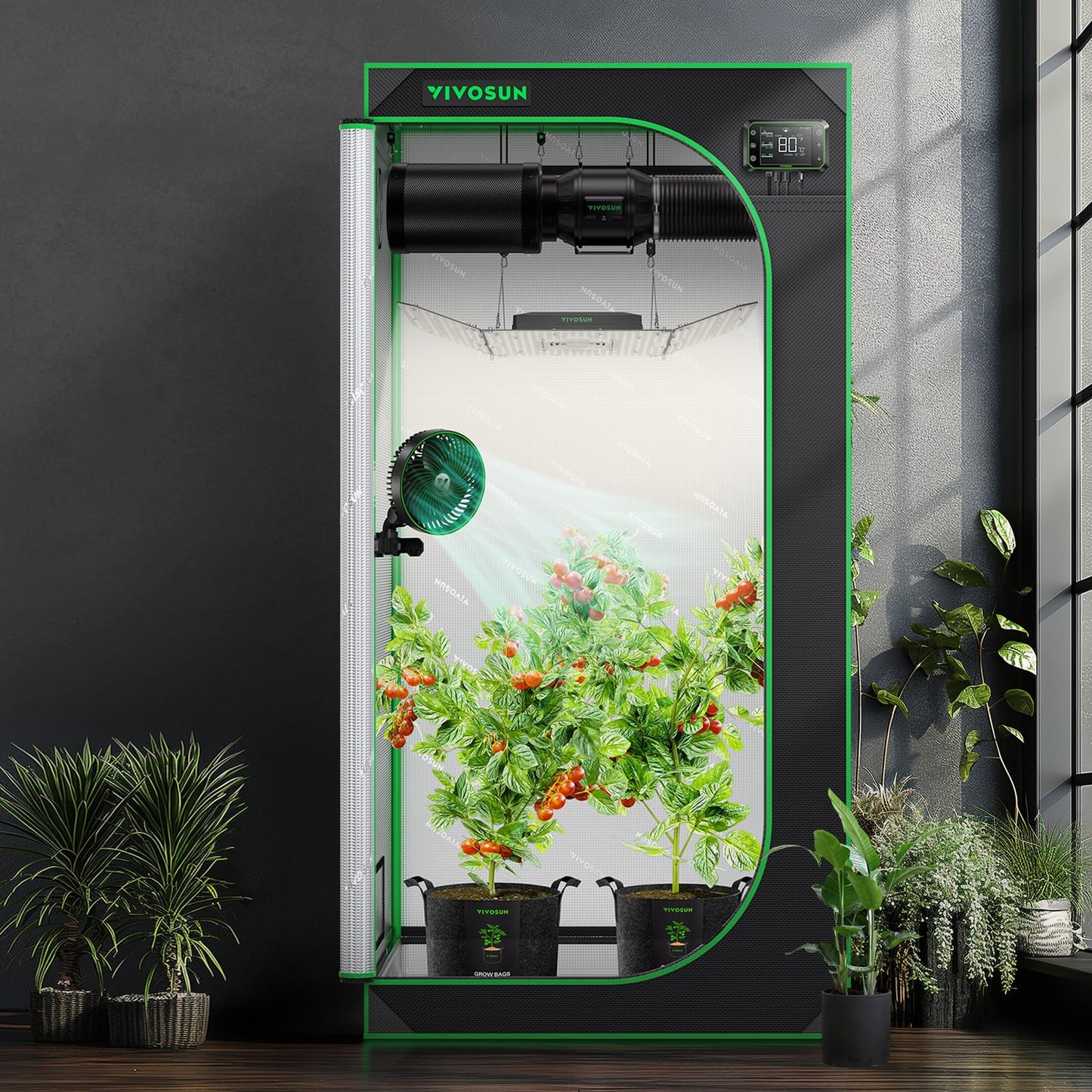VIVOSUN S425 4x2 Grow Tent, 48"x24"x60" High Reflective Mylar with Observation Window and Floor Tray for Hydroponics Indoor Plant for VS2000