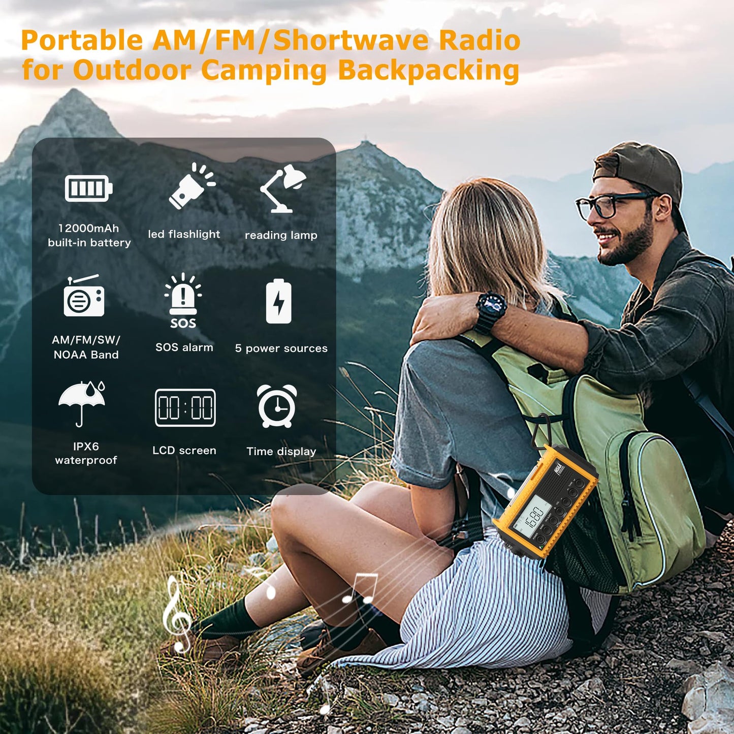 Emergency Radio with NOAA Weather Alert, Portable Solar Hand Crank AM/FM Radio for Survival,Rechargeable Battery Powered Radio,USB Charger,Flashlight,Reading Lamp,for Home Outdoor