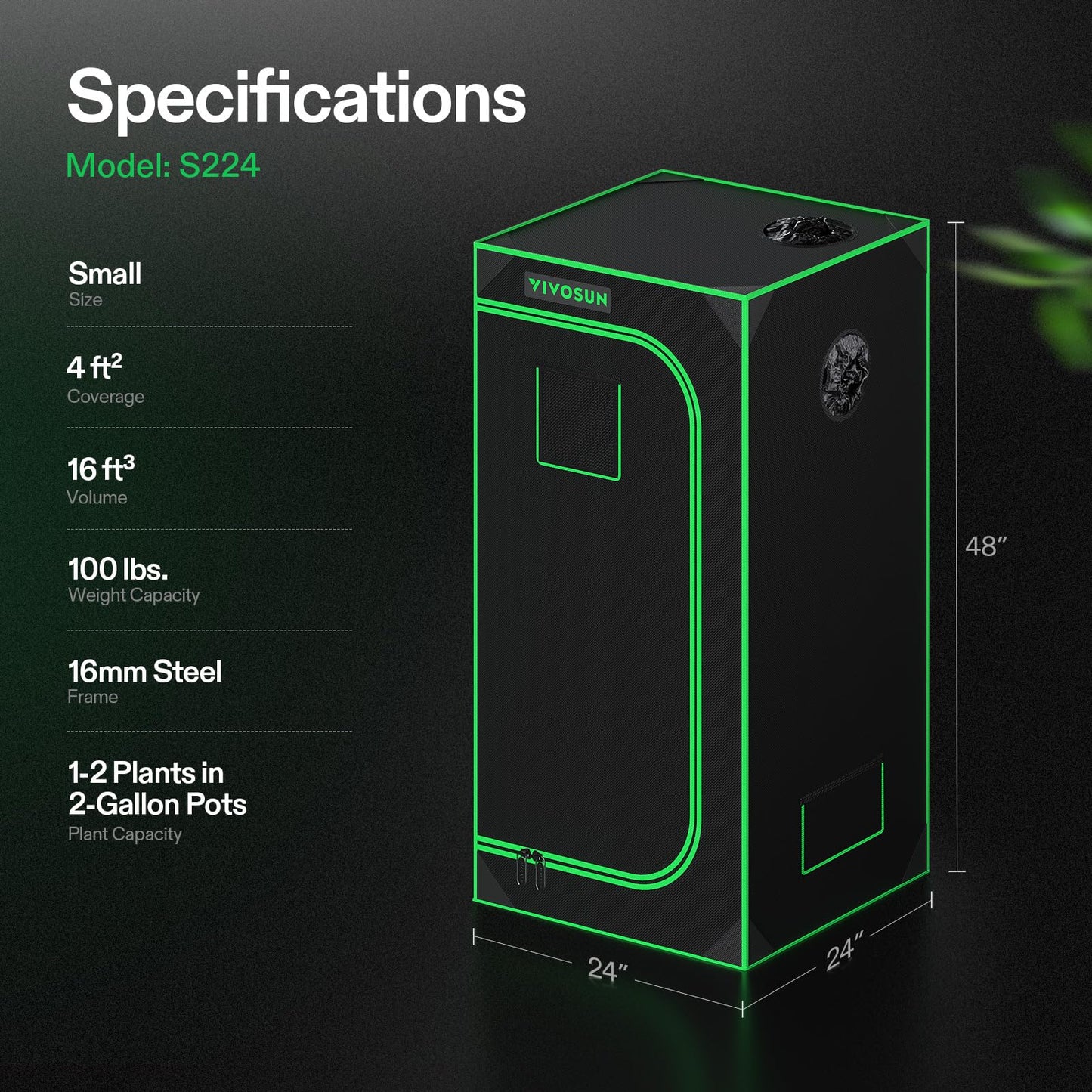 VIVOSUN S425 4x2 Grow Tent, 48"x24"x60" High Reflective Mylar with Observation Window and Floor Tray for Hydroponics Indoor Plant for VS2000