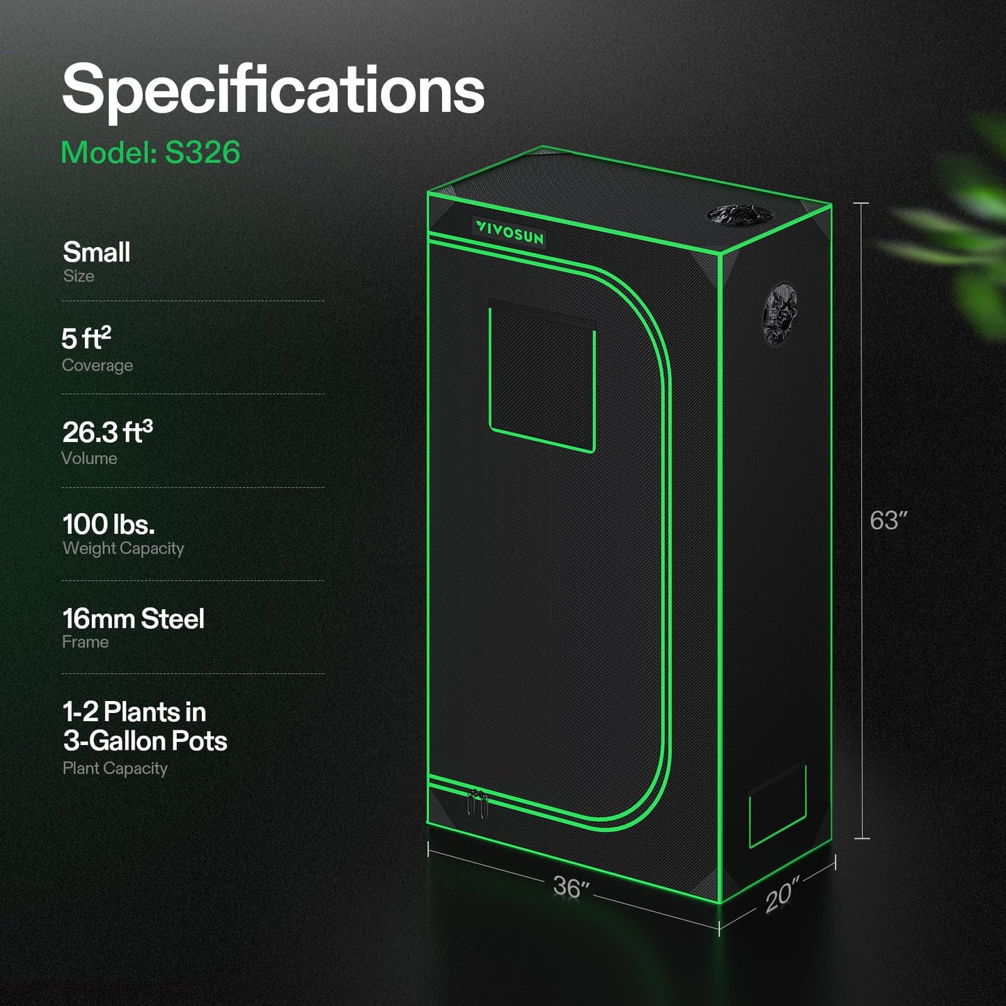 VIVOSUN S425 4x2 Grow Tent, 48"x24"x60" High Reflective Mylar with Observation Window and Floor Tray for Hydroponics Indoor Plant for VS2000